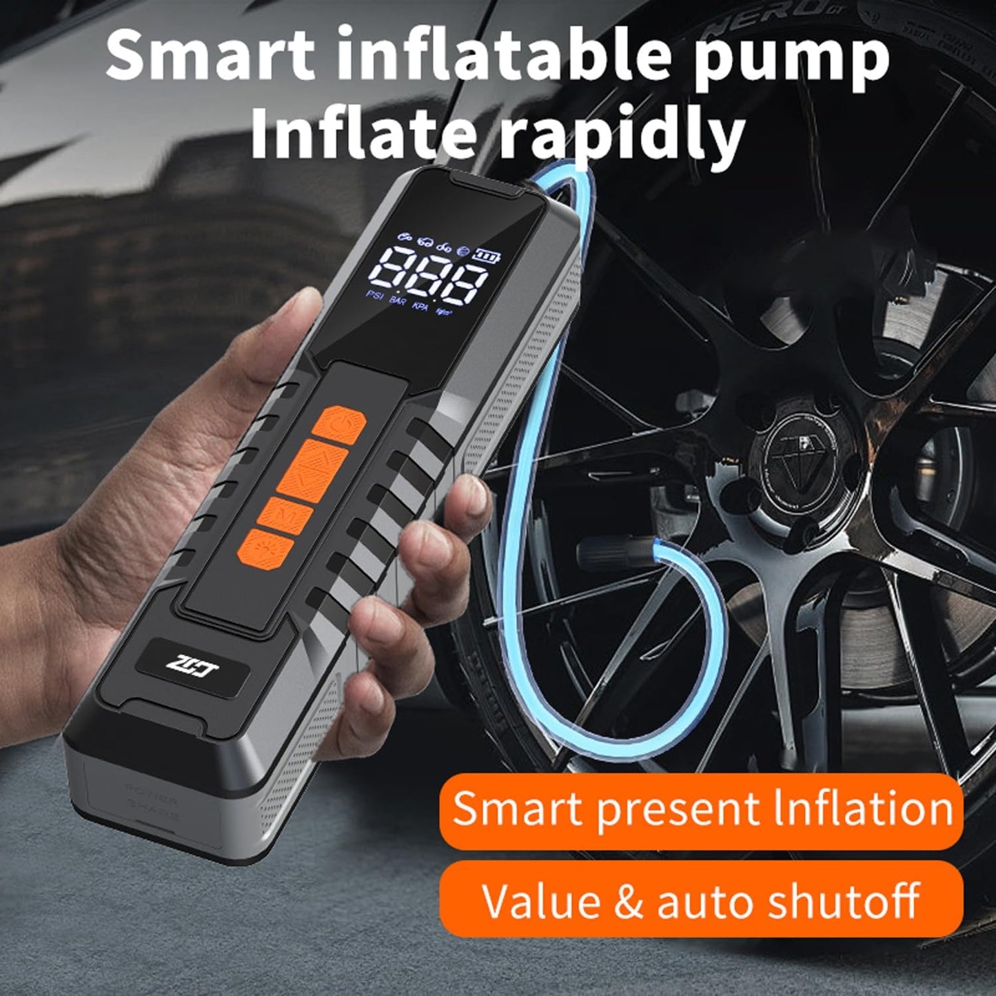 Tire Inflator Portable Air Compressor, 150 PSI Air Pump for Car Tires, 6000mAh Battery (P108-150PSI-LED)