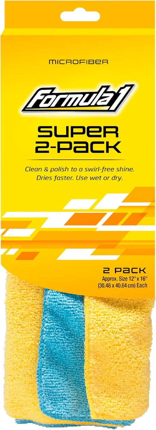 Formula 1 Super 2-Pack Microfiber Towels for Auto Detailing, Cleaning & Polishing Cloths for Streak-Free Shine