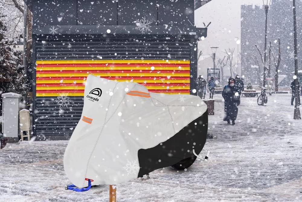 Coverado Motorcycle Cover Waterproof, All Weather Protection Outdoor Full Motorcycle Covers - UV Proof with Flame Retardant Fabric Fit for Harley Davidsion Yamaha Honda Suzuki (up to 93" Motors)