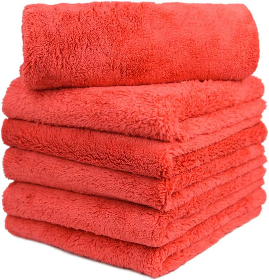 CARCAREZ Microfiber Car Wash Drying Towels Professional Grade Premium Microfiber Towels for Car Wash Drying 450GSM 16 in.x 16 in. Pack of 6 (6 Pack, Red)