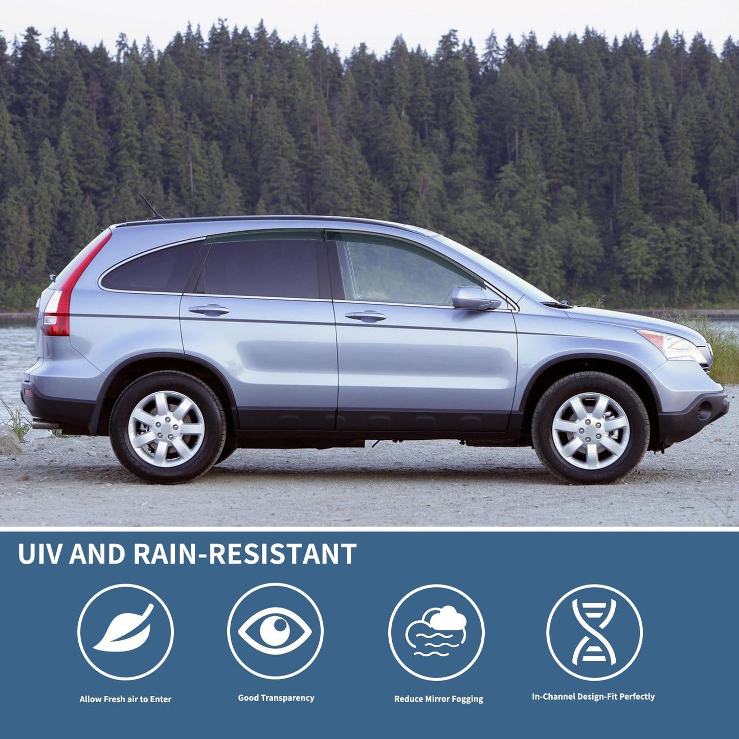 4PCS Rain Guards Window Visors Fits for 2007-2011 Honda CR-V (CRV) SUV, Outside Mount Wind Deflector, Vent Visors Shade Shield, Exterior Car Accessories, 2007 2008 2009 2010 2011