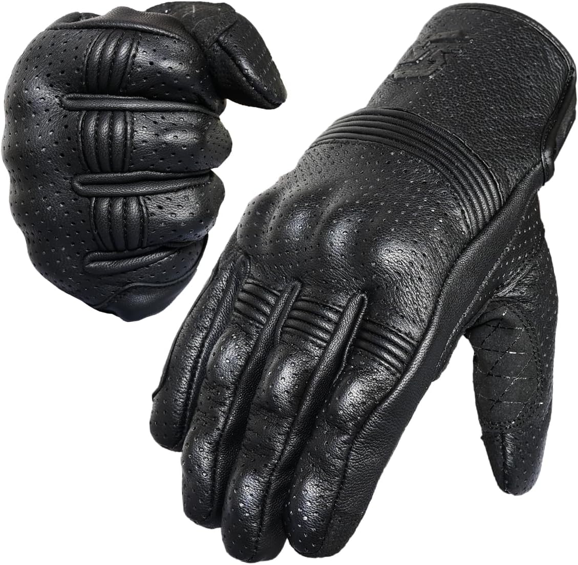 Leather Motorcycle Gloves for Men and Women | Touchscreen | Full Finger | Goatskin Leather Hard Knuckle Motorcycle Riding Gloves (Perforated, X-Large)