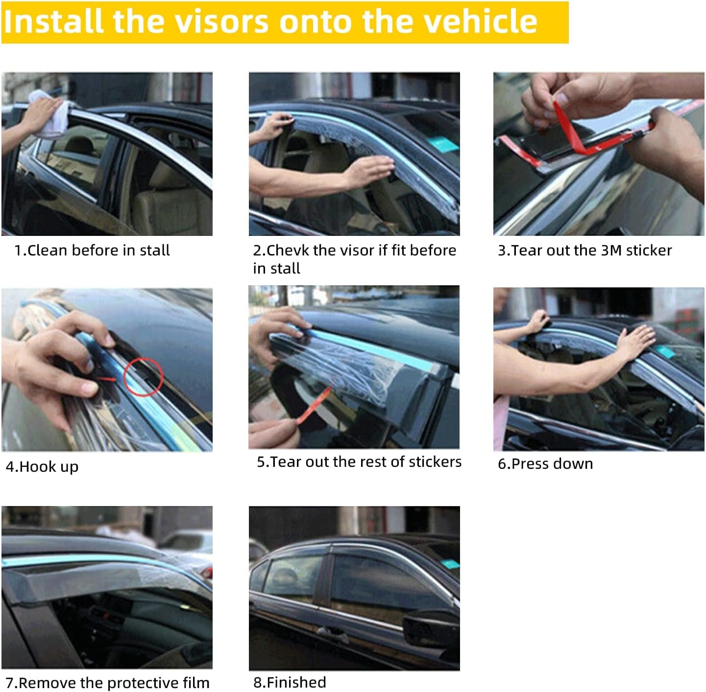 4pcs Smoke Tint with Chrome Trim Outside Mount Tape On/Clip On Style PVC Sun Rain Guard Window Visors Compatible with 2014-2020 Nissan X-Trail/Rogue