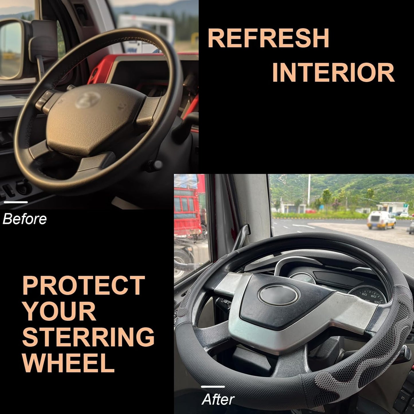 PINCTROT XL Size 17.5-18 Inch Comfy Grip Steering Wheel Cover for Semi Truck, Fits RV, Big Rig Trucker, 18 Wheeler and Classic Cars, Anti-Slip Design 17.5-18 Inch(Silicone Gray)