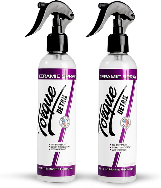 Torque Detail Ceramic Spray - Easy to Apply, Ceramic Coating Spray - Proprietary Silica Formula (Nano SiO2) Seals & Shields Car’s Clear Coat - Hydrophobic Protection & High-Gloss Shine (2-Pack 8 oz)