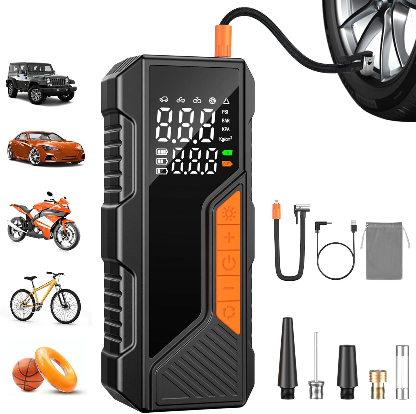 Tire Inflator Portable Air Compressor, 150PSI Portable Air Pump for Car Tires, Faster Air inflator Tire Pump with Digital Pressure Gauge LED Light for Car, Motorcycle, Bicycle, Balls