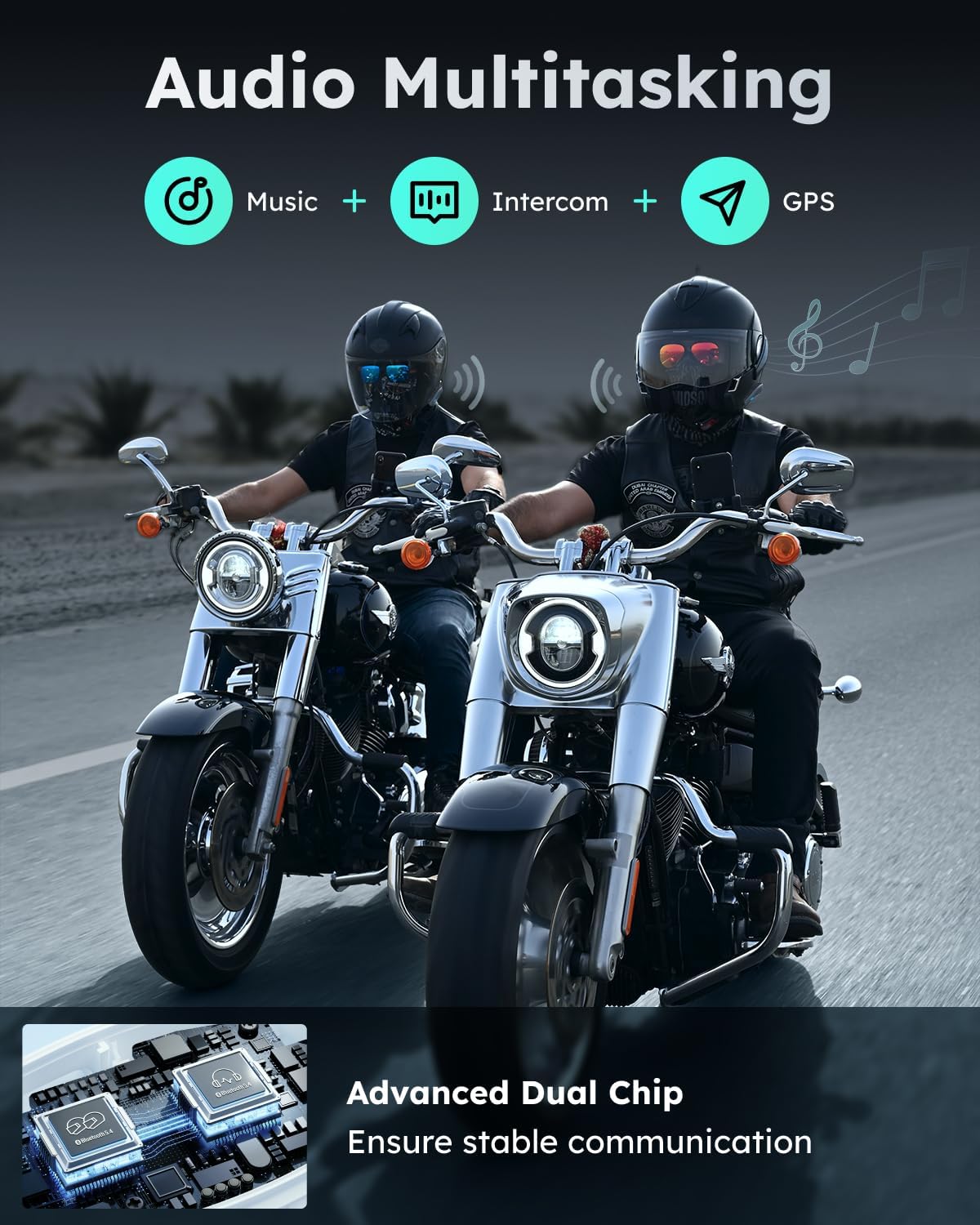 S1 Motorcycle Bluetooth Headset with 3 Intercom Modes, 8-Rider Mesh Communication, AI Voice, FM Radio, Auto Volume, Waterproof, Fast Charging for Helmet/ATV/UTV/Snowmobile(Blue)