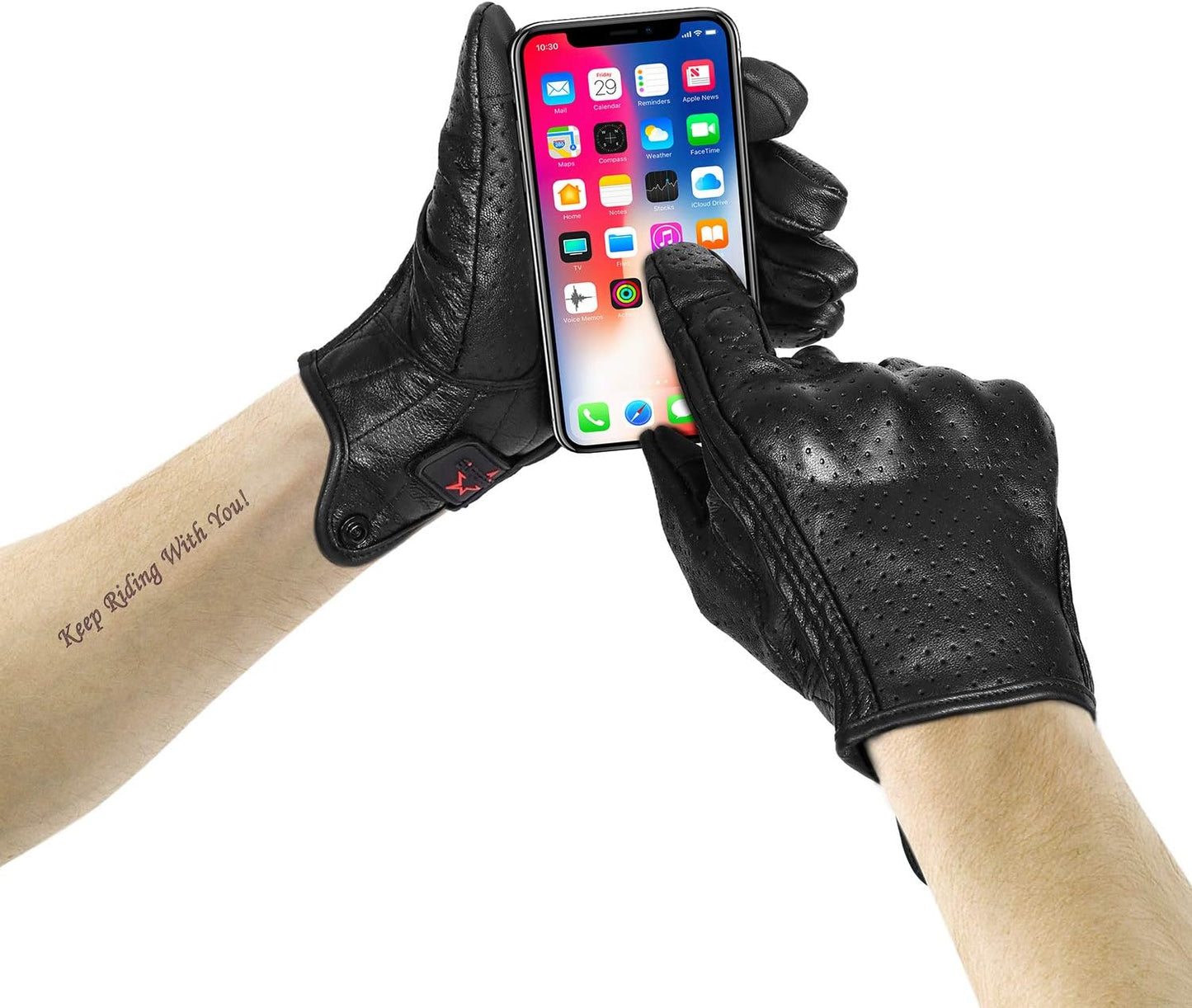 Superbike Full Finger Goat Skin Leather Touch Screen Motorcycle Gloves Men/Women S,M,L,XL,XXL (Perforated, L)