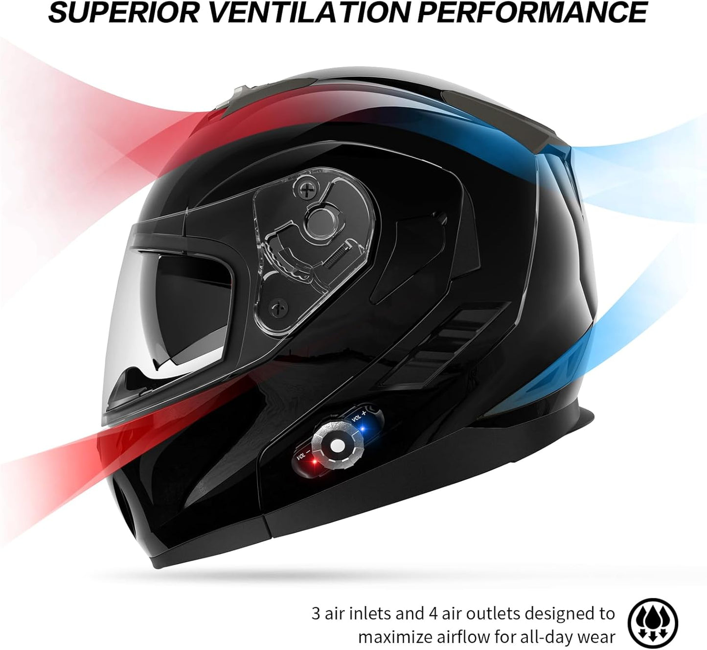 Motorcycle Helmet Bluetooth 5.0 Integrated New EPS FreedConn BM2-S Modular Flip Up Dual Visor Motorbike Helmet DOT FMVSS-218 Approved MP3 FM for Adults Men Women(Small, Glossy Black)