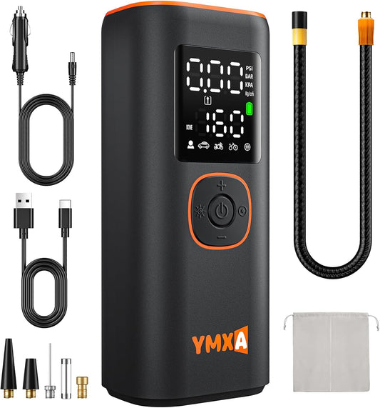 Portable Tire Inflator For Car - 5X Faster 160 PSI, DC 12V Air Pump For Car Tires, Portable Air Compressor With Large Dual Digital Screen, Tire Air Pump For with Light Truck, Motorcycle, Bike