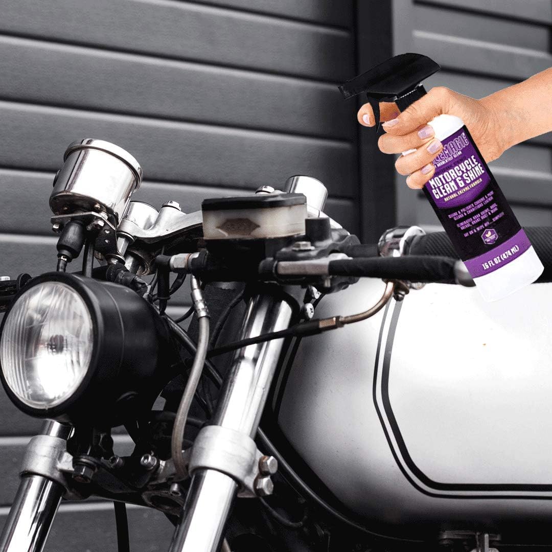 CycleMagic Motorcycle Clean and Shine Motorcycle Cleaner & Conditioner, Chrome Cleaner, Leather Cleaner, Paint | Eliminates Grime, Brake Cleaner, Dirt & Debris | (16oz Spray Bottle 2pack (Save 25%))