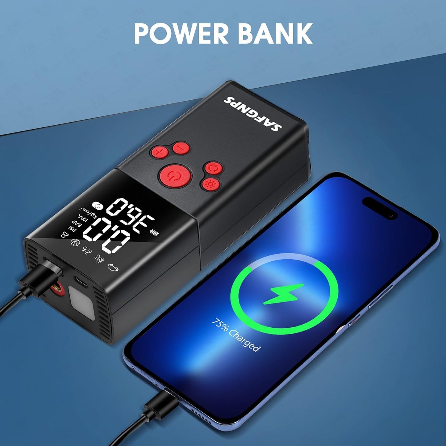 Tire Inflator Portable Air Compressor, 150PSI Cordless Portable Tire Inflator for Car, 3X Fast Smart Air Pump for Car Tires, Bike Pump, Motorcycle, Ball - Digital Pressure Gauge/LED