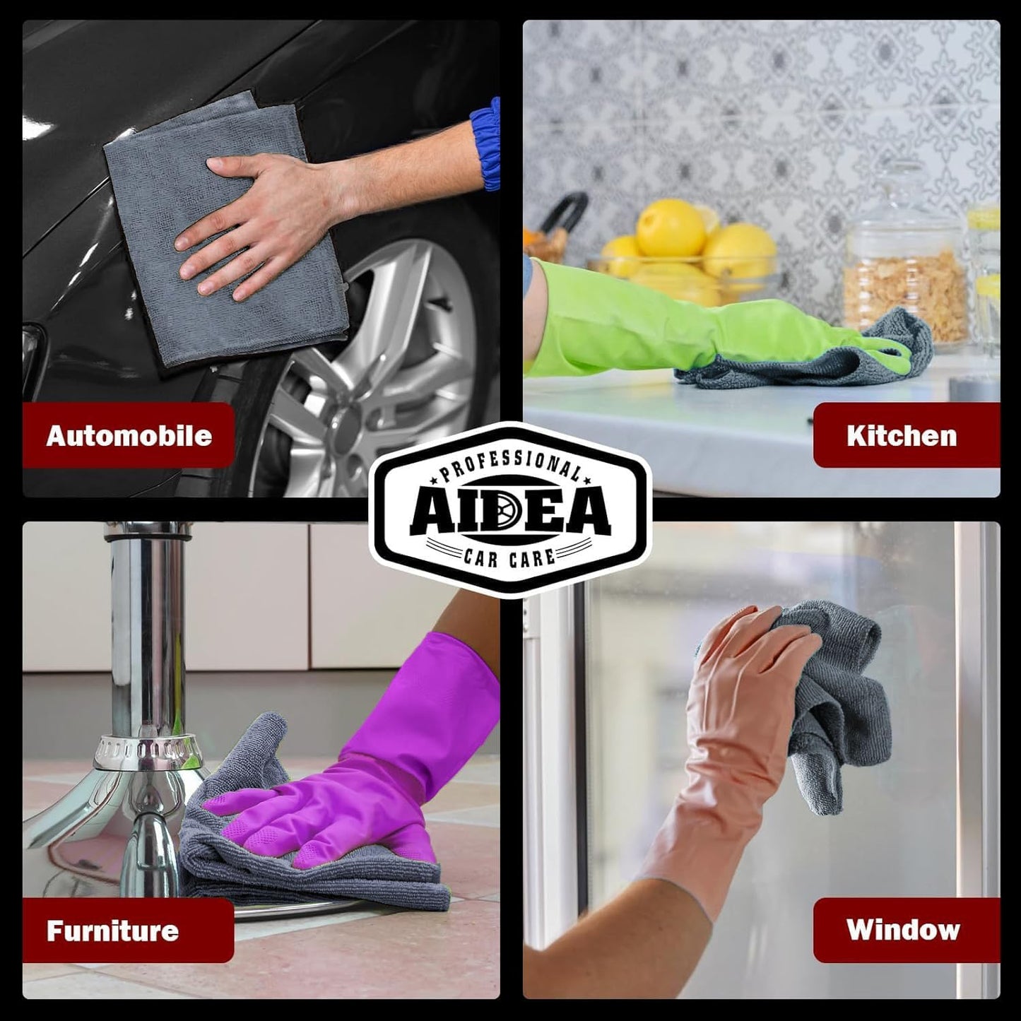 AIDEA Microfiber Cleaning Cloth Grey 50PK, Microfiber Towels for Cars, Premium Car Cloths, Dusting Cloth Lint Free Cleaning Rags for SUVs, House, Kitchen, Window, Workshops,12×12"