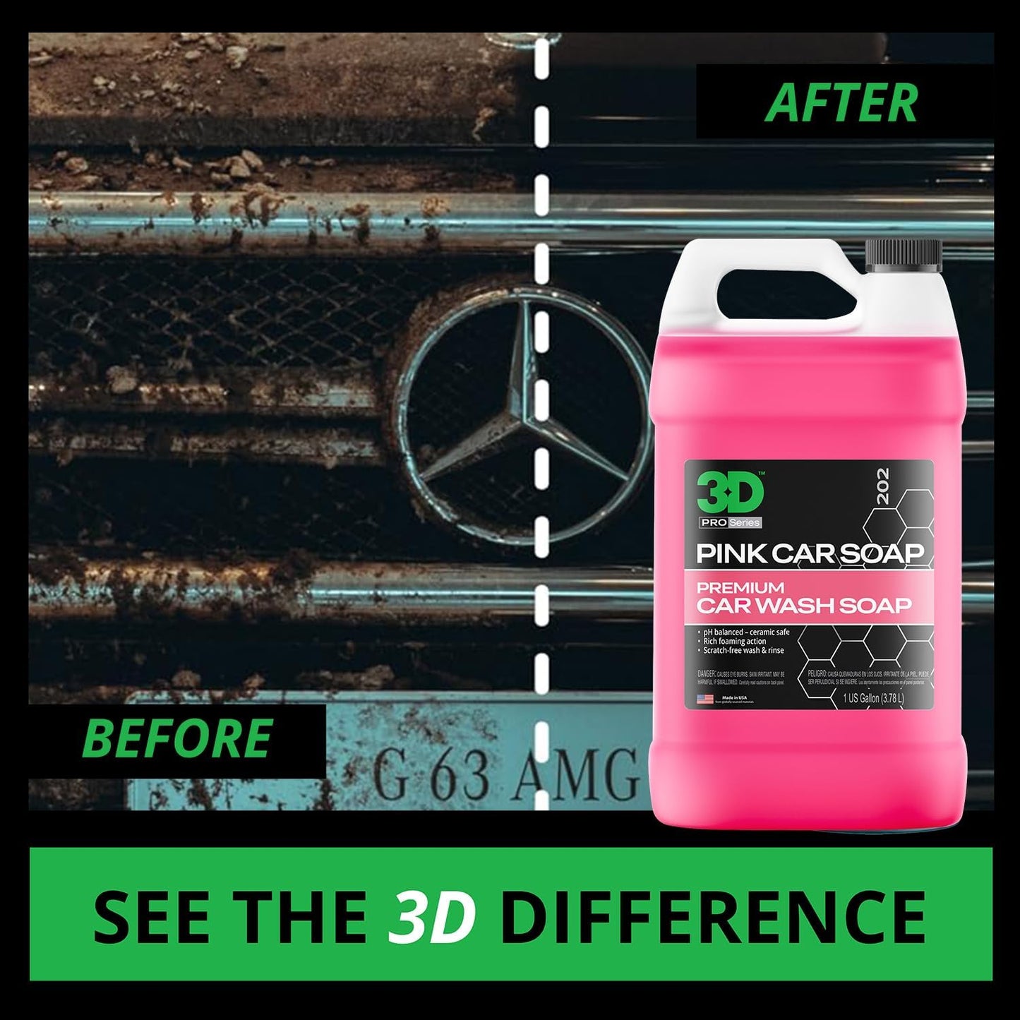 3D Pink Car Soap – 1 Gallon |pH Neutral Car Wash Soap with High Suds & Cherry Scent | Scratch-Free, High Gloss Shine | Safe on Wax & Sealants | Weekly Car Care