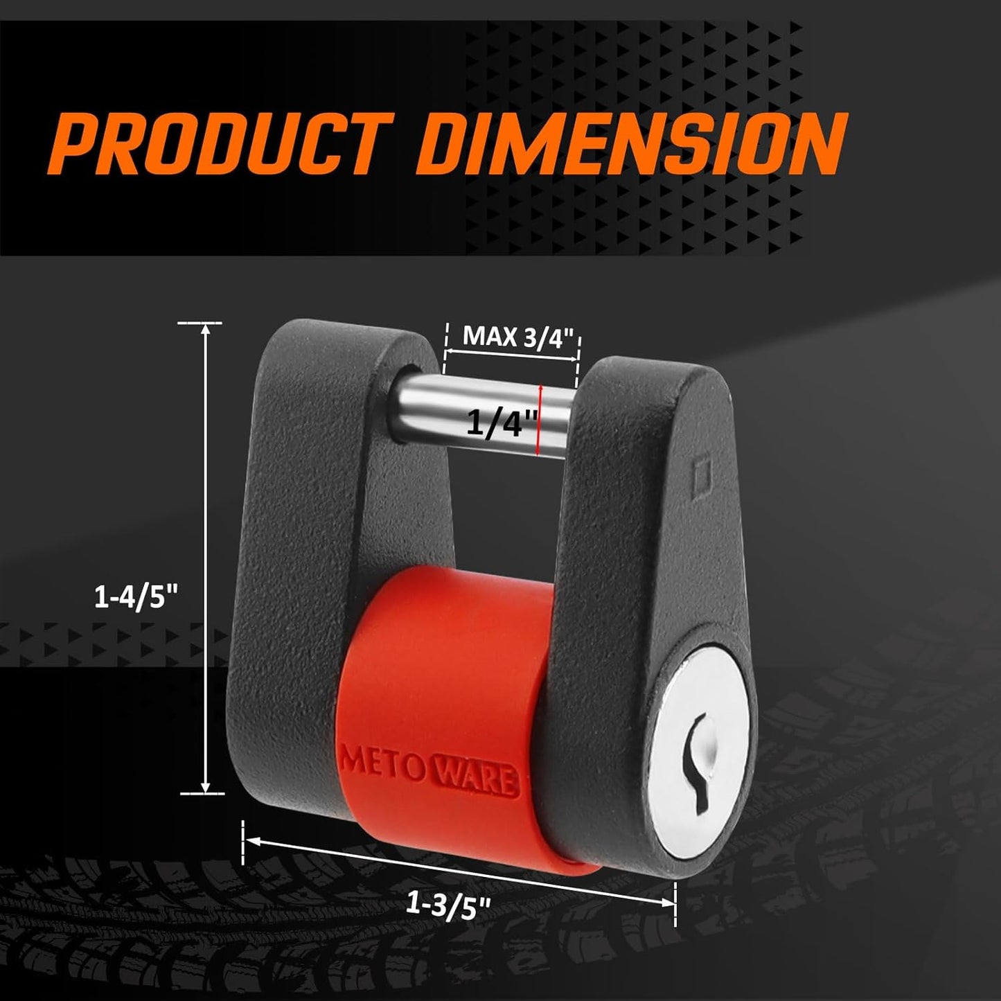 METOWARE Keyed Alike Trailer Coupler Lock, 1/4” Dia, 3/4” Span Heavy-Duty Steel Trailer Tongue Lock for Tow Boat RV Truck Car's Coupler with Anti-Rattle Rubber Rings (2 Pack)