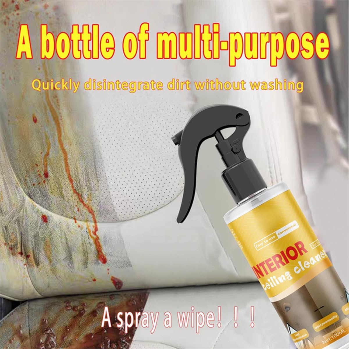 Multi-Purpose Car Interior Fabric Clean Polish Spray,Applies To Vehicle Seat、Upholstery、Headliner Cleaner,Vehicle Interior Polish Spray (3PCS)
