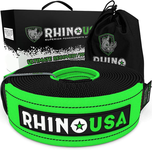 Rhino USA Recovery Tow Strap (4" x 30') - 40,320lb Break Strength - Emergency Recovery Strap Tow Rope for Diesel Trucks, Backhoe, Excavators & More - Heavy Duty Towing Strap for Offroad 4x4 Use