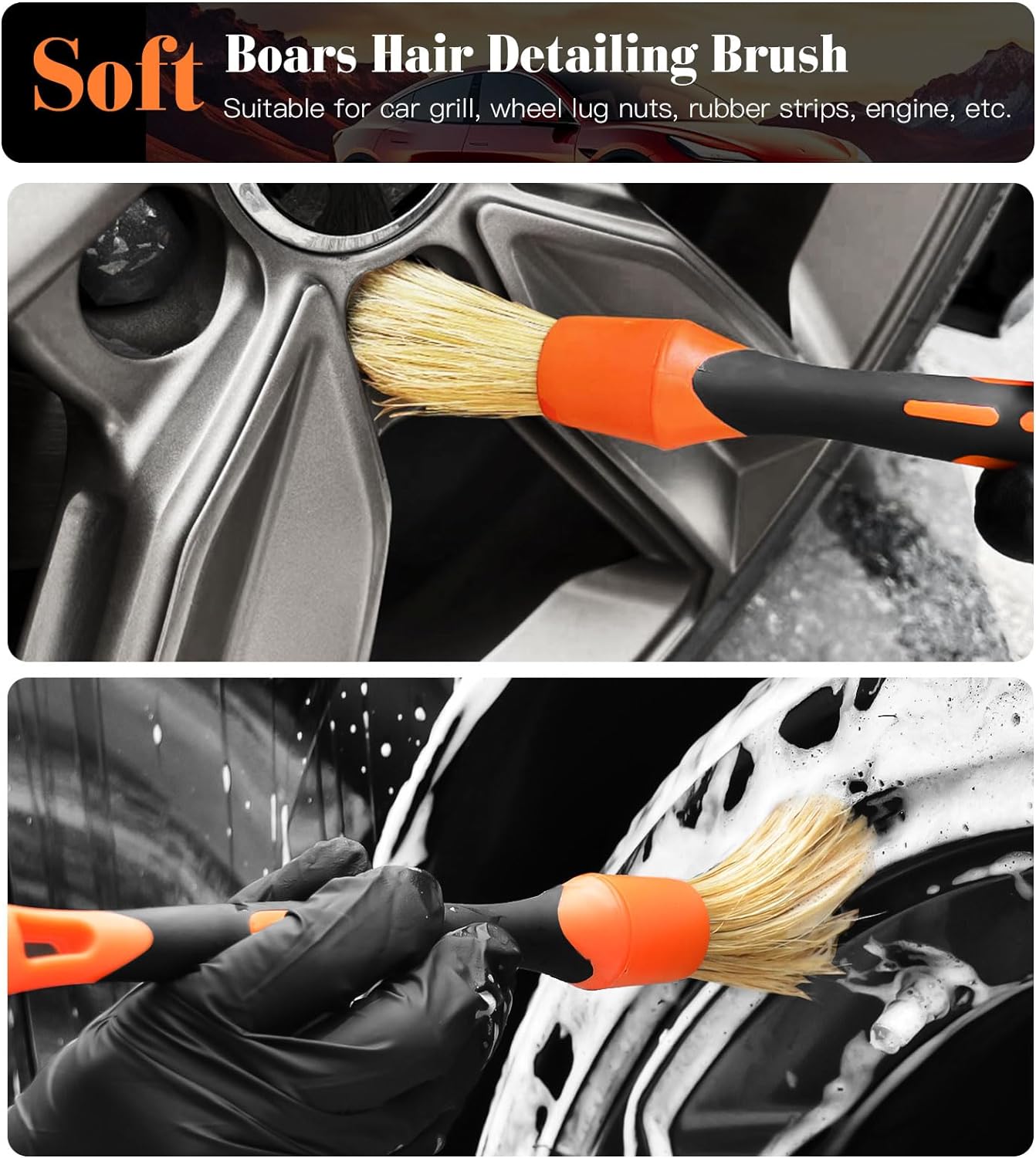 7PCS Motorcycle Cleaning Kit, 2-Size Bendable Wheel Brush, Tire and Chain Brush, Detailing Brush, Microfiber Towel and Car Wash Mitt for Car Wheels Motorcycle Dirt Bike Detailing Wash Kit