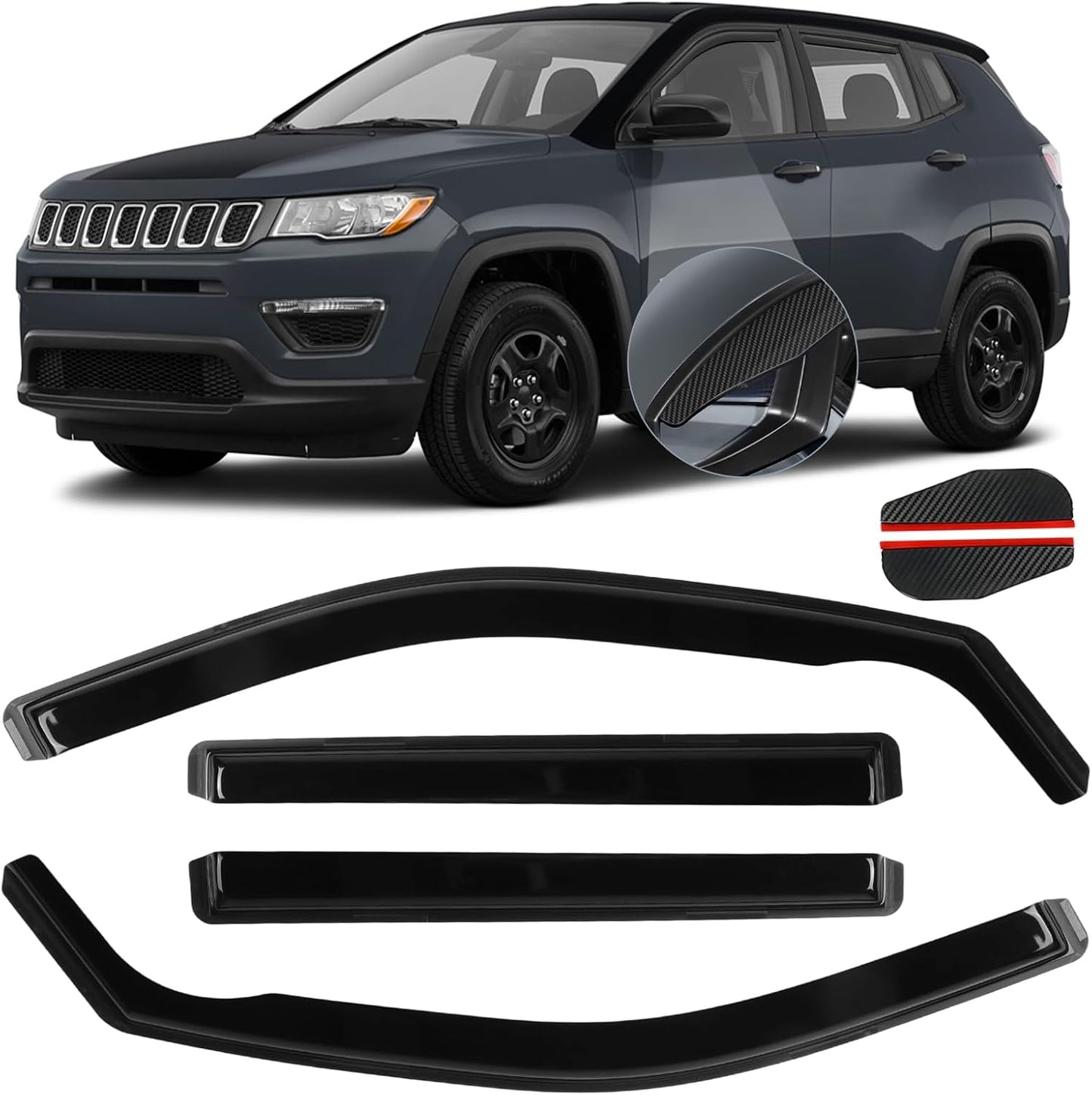 in Channel Window Visors for Jeep Compass 2017 2018 2019 2020 2021 2022 2023 2024, Rain Guards Exterior Car Accessories, Smoke Side Wind Deflectors Vent Shades Shield, 4PCS