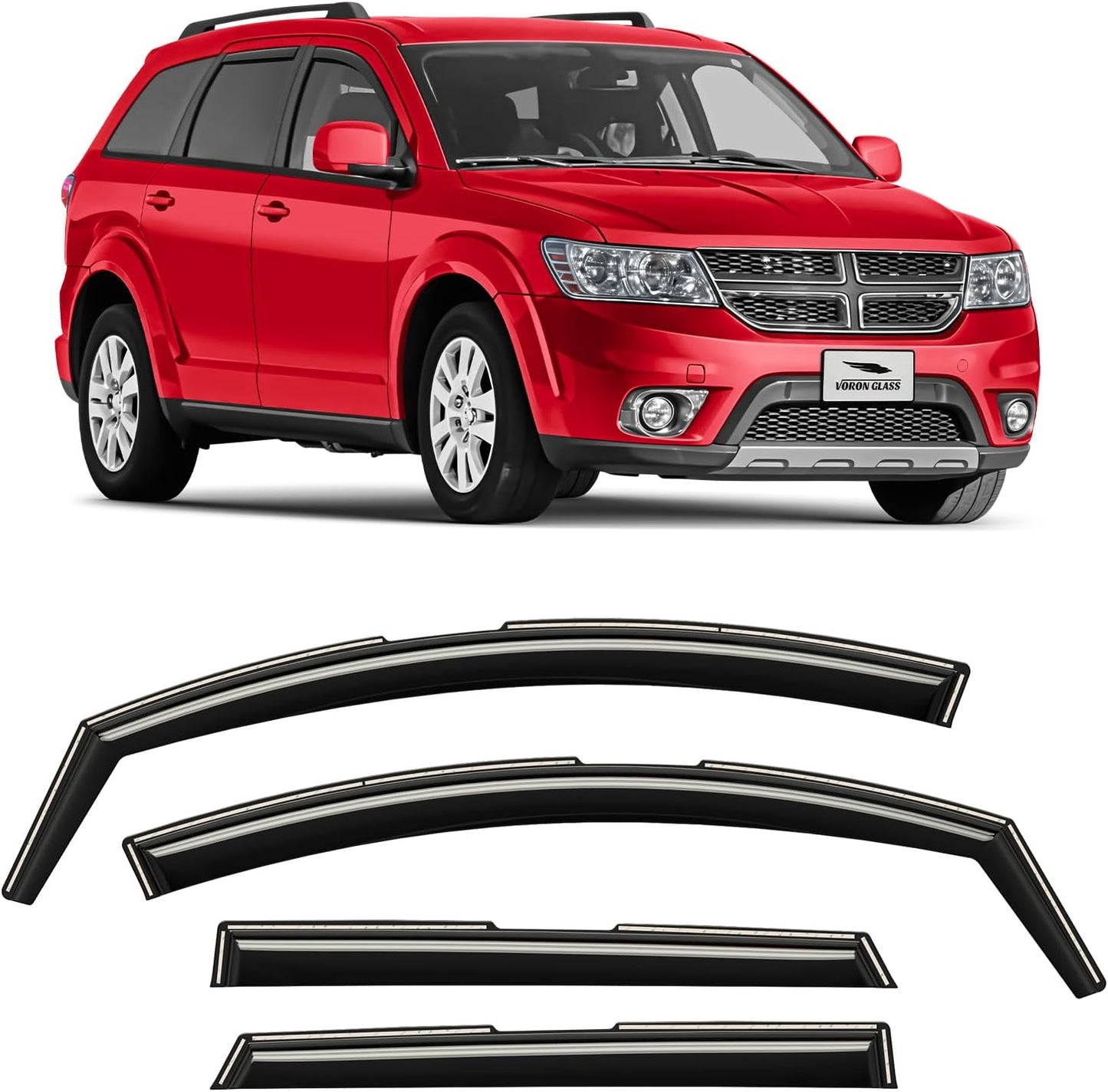 Voron Glass in-Channel Extra Durable Rain Guards for Dodge Journey 2009-2020, Window Deflectors, Vent Window Visors, 4 Pieces - 200480