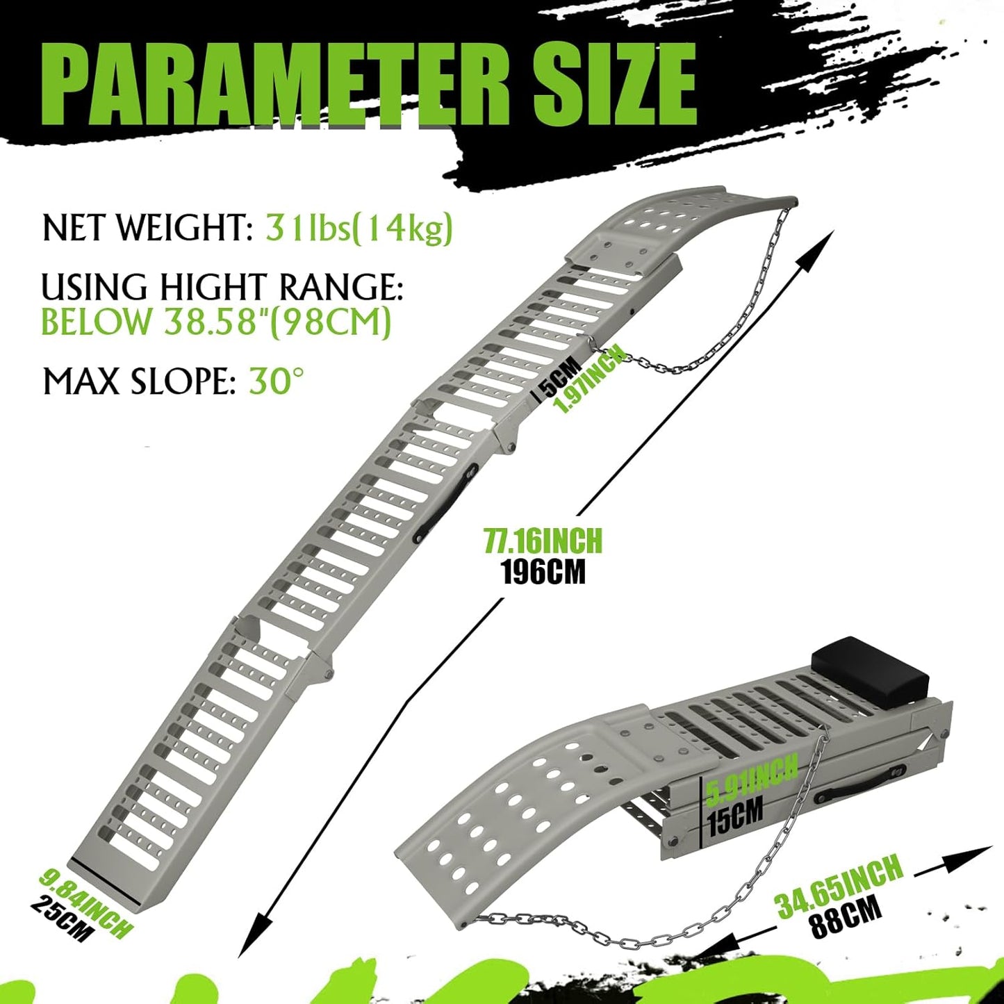 77.2" L x 9.8" W Truck Ramps,1212 Lbs Loading Ramps for Pickup Trucks,Steel Folding Ramps for Lawn Mower,Motorcycle Ramp,ATV/UTV,Snow Blower,Dirt Bikes,Carts,Trailers(1 pc)