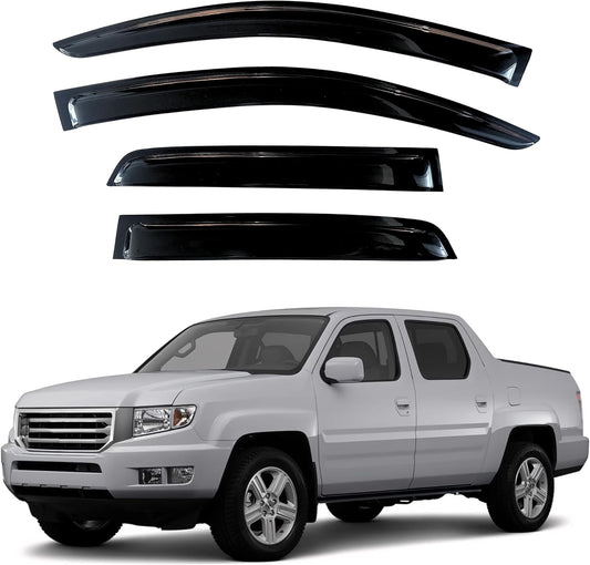 KPY Window Visor Compatible with Honda Ridgeline 2006-2014, 4PC Rain Guard Side Window Vent Deflectors Tape-On Style, 2006 2007 2008 2009 2010 2011 2012 2013 2014