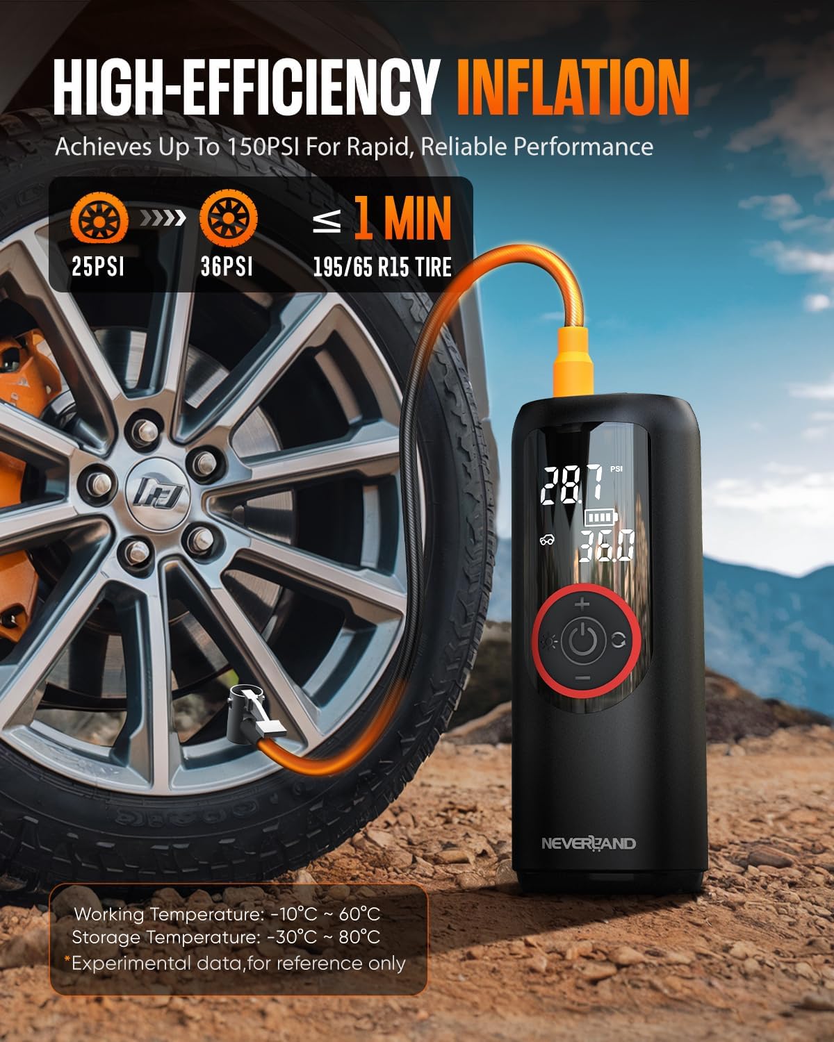 NEVERLAND Tire Inflator Portable Air Compressor - Auto Portable Air Pump for Car Tires, 150PSI Electric Air Inflator for Car Tires, Bike, Bicycle, Motorcycle, Ball Inflation