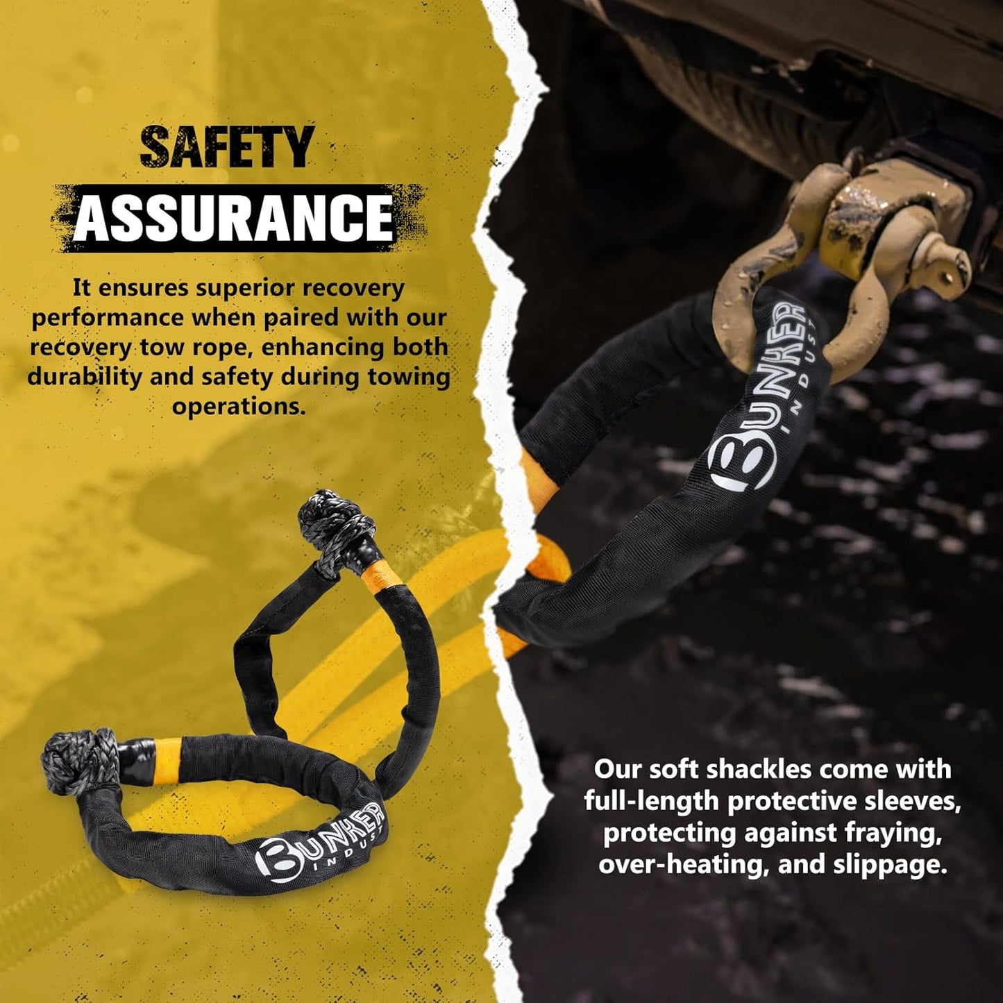 BUNKER INDUST 3/4in×20ft Kinetic Recovery Rope with 2 Soft Shackles Kit, Kinetic Recovery Tow Rope Snatch Strap Off Road Recovery Kit for UTV, ATV, Truck, Car, Jeep, Tractor