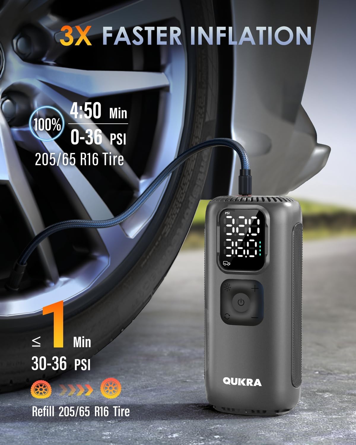 T22 Tire Inflator Protable Air Compressor, 160PSI Air Pump, 3× Faster Auto Cordless Tire Pump, Smart Electric Pump with LED Light and Digital Display for Car Motorcycle Bike and Ball, Gray