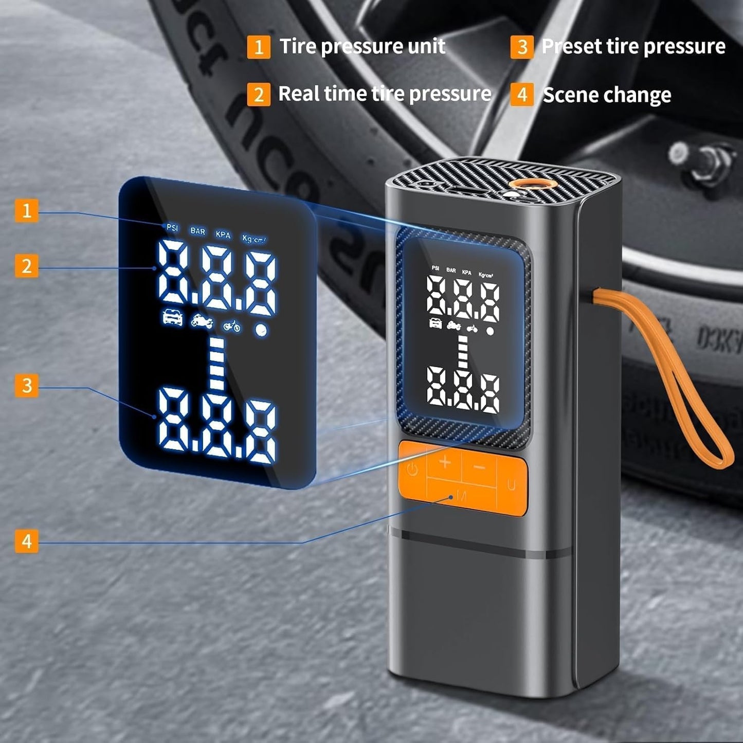 Tire Inflator, 150PSI Portable Air Compressor with Digital Gauge, Fast Cordless Inflation, Auto Shut-Off, Rechargeable Pump for Car, Motorcycle, Bike, and Sports Balls