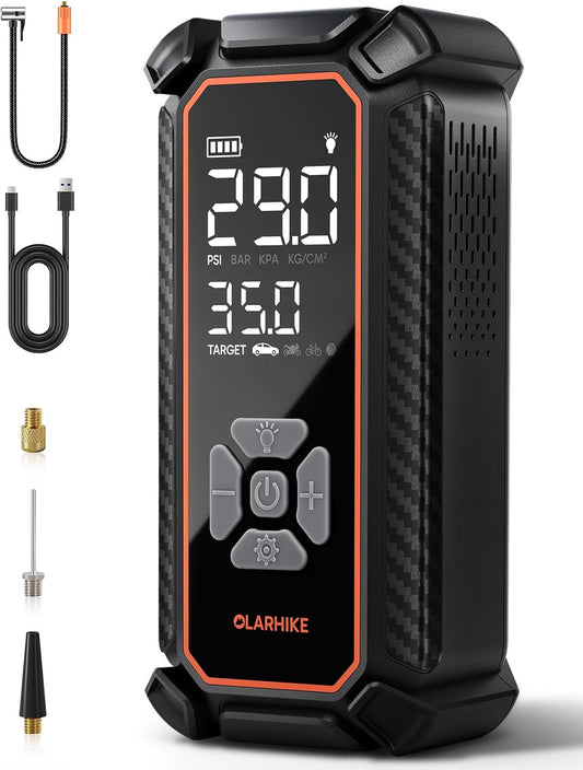 OlarHike Cordless Tire Inflator Portable Air Compressor, Air Pump for Car Tires, SUV, Pickup Truck, Bike, Motorcycle, Balls, Electric Pump with LED Light, Digital Pressure Gauge&Auto Shut-Off