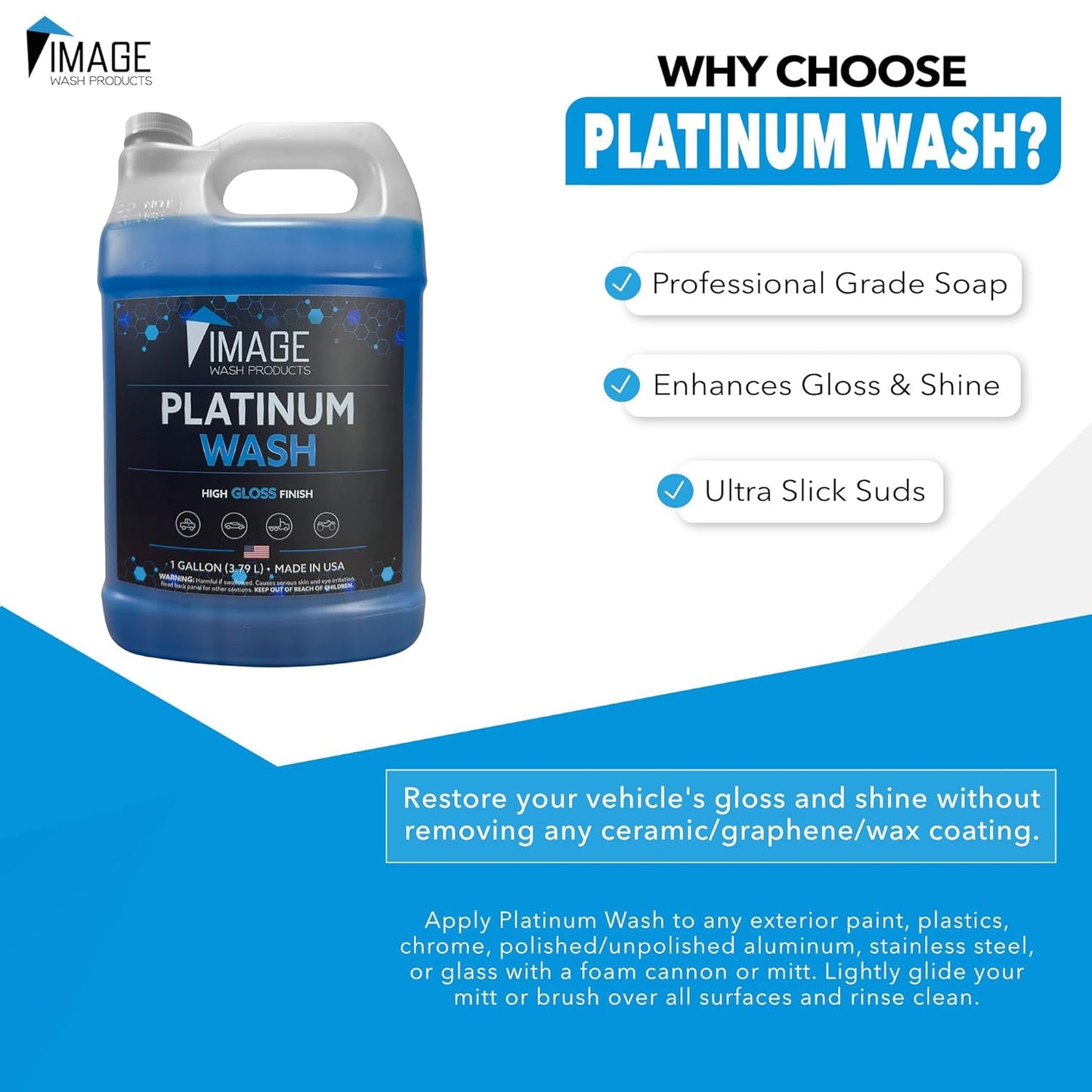 Image Wash Products - (1-Gallon Platinum Wash Car Soap – Car Wash Foam Soap for Foam Cannon & Pressure Washer | High Gloss RV/Truck Wash Soap | Bubble Gum Scent, Detailer Grade Car Soap