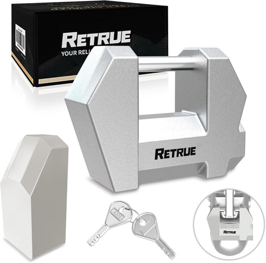 RETRUE Trailer Tongue Coupler Lock, Upgrade Trailer Cyberlock Extra Wide 1.2'' Span, Dia 1/4'', Heavy Duty Trailer Latch Lock for Wide Trailer Coupler, Tow Boat Accessories, RV Truck Car's, Silver