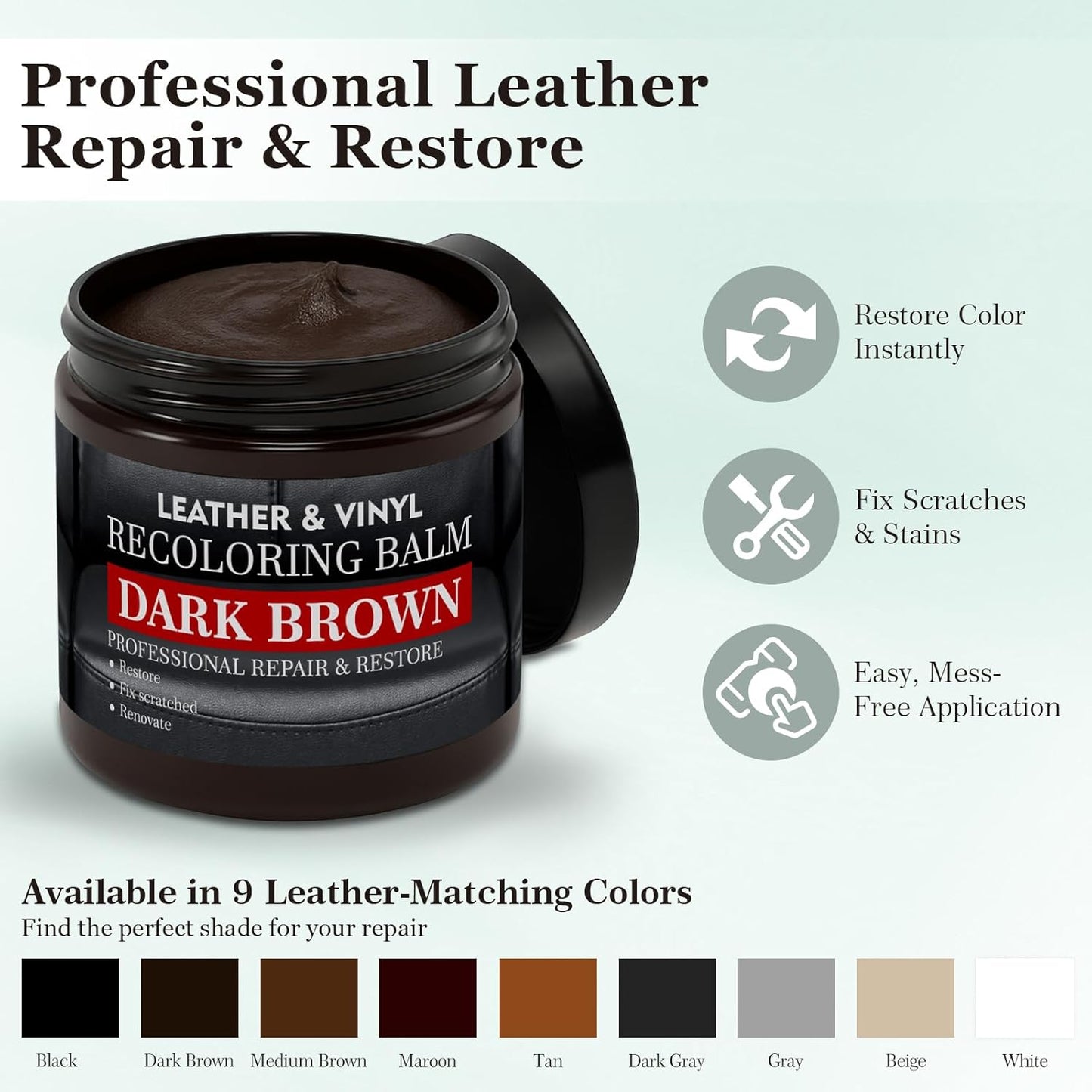 Leather Color Restorer, Leather Recoloring Balm, Scratch Remover, Leather Dye, Leather Paint with Leather Conditioner, Leather Repair Kit for Furniture Couches Car Seats Shoes, Dark Brown