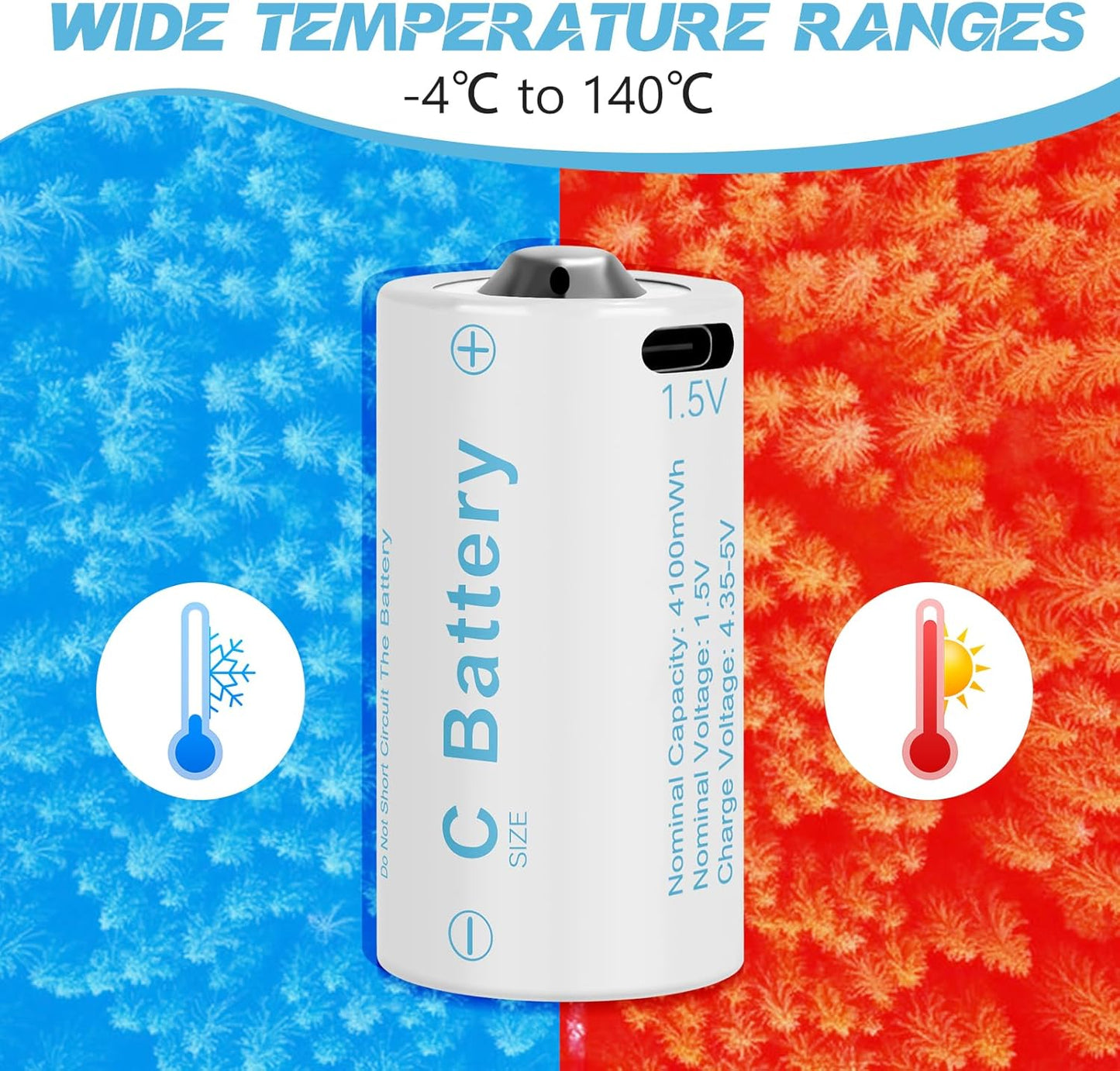 Rechargeable Lithium C Battery 8 Pack, Batteries c Size，Long Lasting1.5V C Batteries Rechargeable with 4 in 1 USB-C Charge Cable for Television Remote, Flashlights