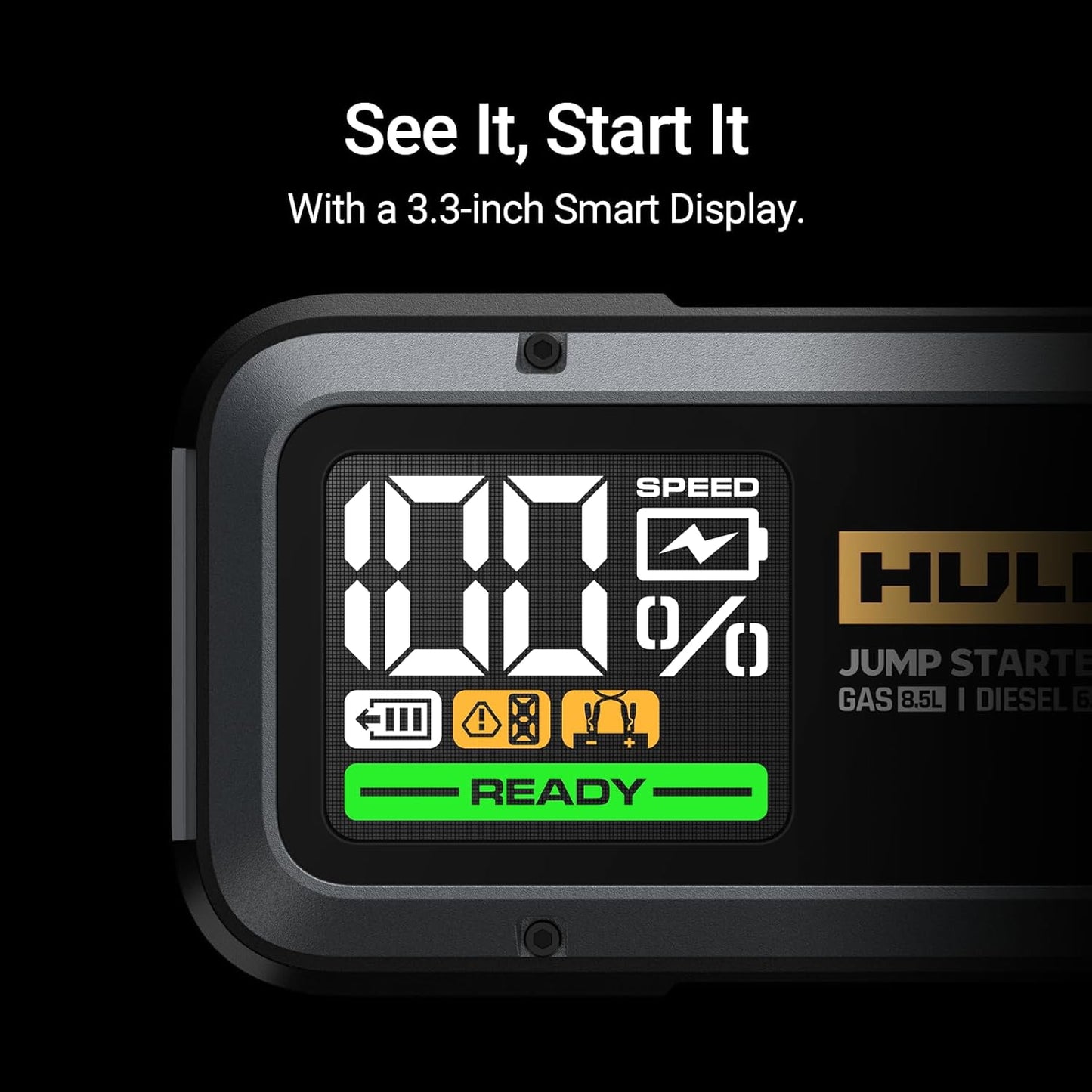 Hulkman Alpha85,Midnight Green,2000A 74Wh Smart Jump Starter,12V Portable Car Battery Booster with 3.3" Display,USB-C Power Pack,Includes 65W Wall Charger,Jumper Cables for up to 8.5L Gas/6.0L Diesel