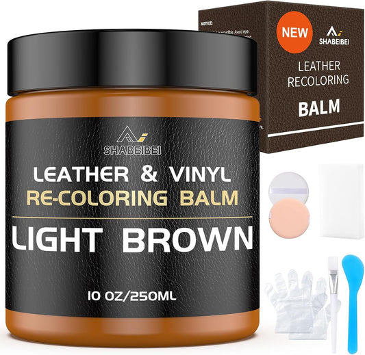 Leather Recoloring Balm,10oz Leather Color Restorer Leather Repair Kit for Furniture Car Leather Scratch Remover, Light Brown Leather Color Restorer for Couches,Leather Dye Paint for Faded