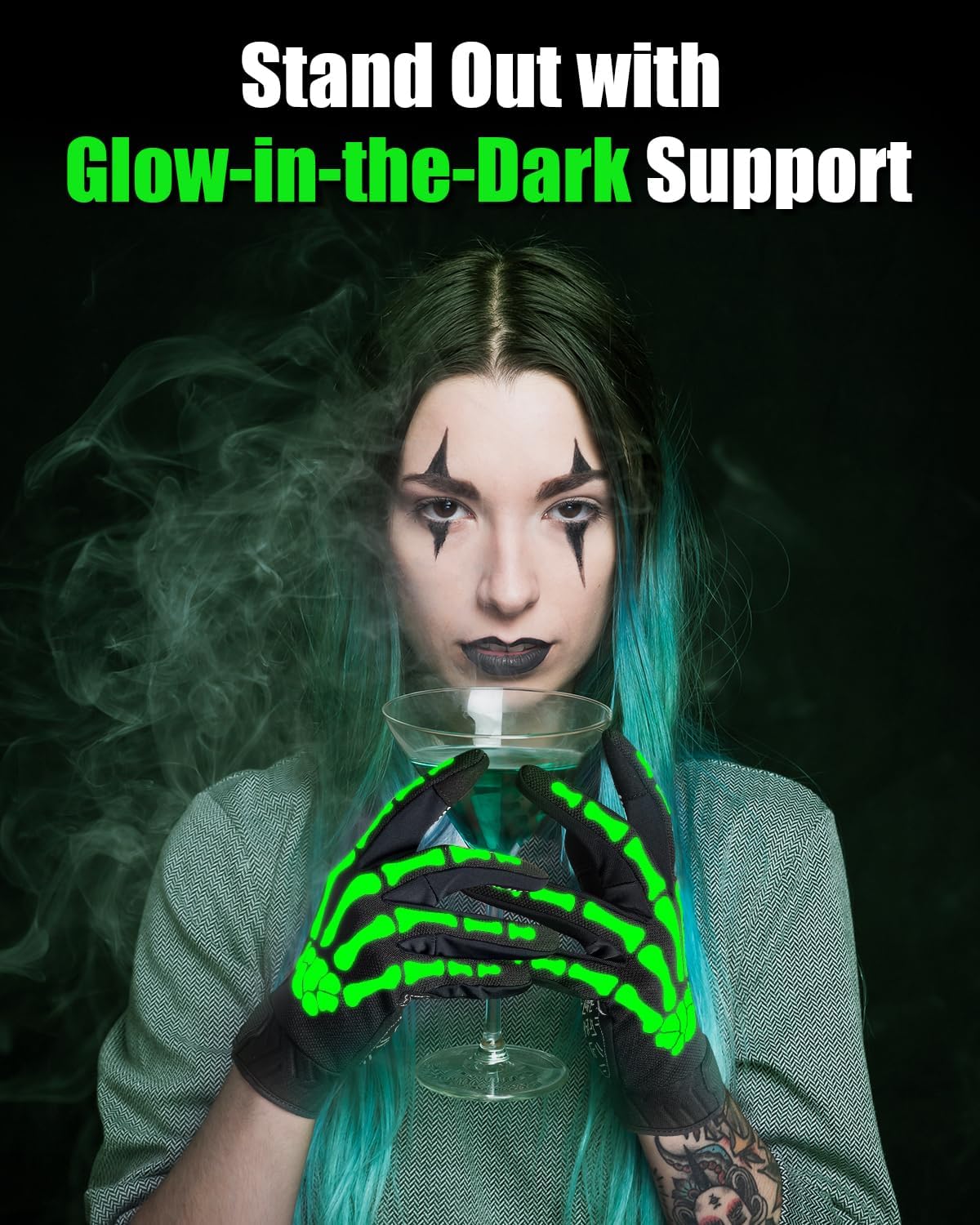 RIGWARL Skeleton Gloves Glow in The Dark, Touchscreen Riding Cycling Gloves for Men and Women, Breathable Motorcycle Glove