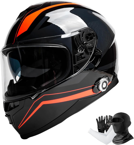 Full Face FreedConn Motorcycle Helmet Bluetooth 5.0 Integrated 2 Way Intercom DOT FMVSS-218 Rated Motorbike Helmet Communication with Dual Visor MP3 for Men Women New EPS