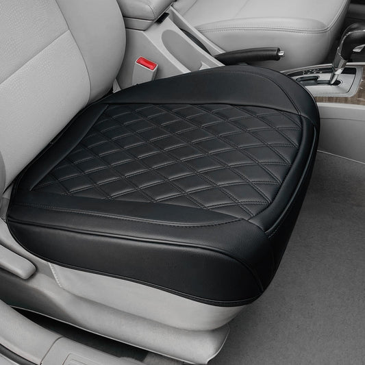 1 Pack Leather Front Car Seat Cover Bottom Car Seat, Anti-Slip and Full Wrap Driver Car Seat Protectors, Luxury Waterproof Bottom Auto Seat Cushion Pad Mat for Most Vehicles(Black)