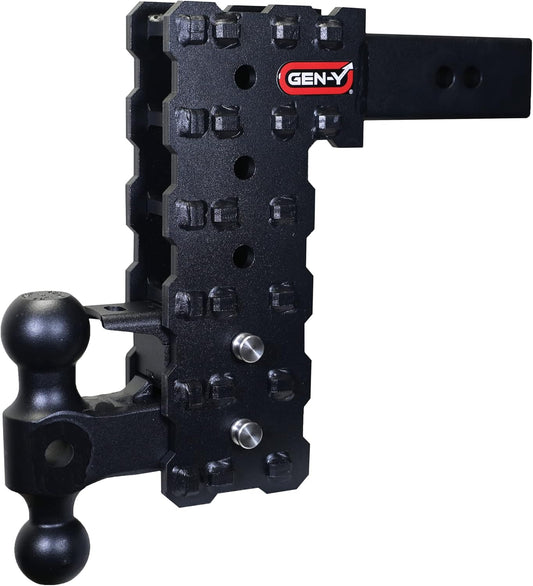 GEN-Y Hitch Solid Shank Adjustable Tow Hitch with Dual-Ball and Pintle Lock for 2.5" Receiver - 10" Drop - 16,000 LB Towing Capacity - 1,600 LB Tongue Weight - Black