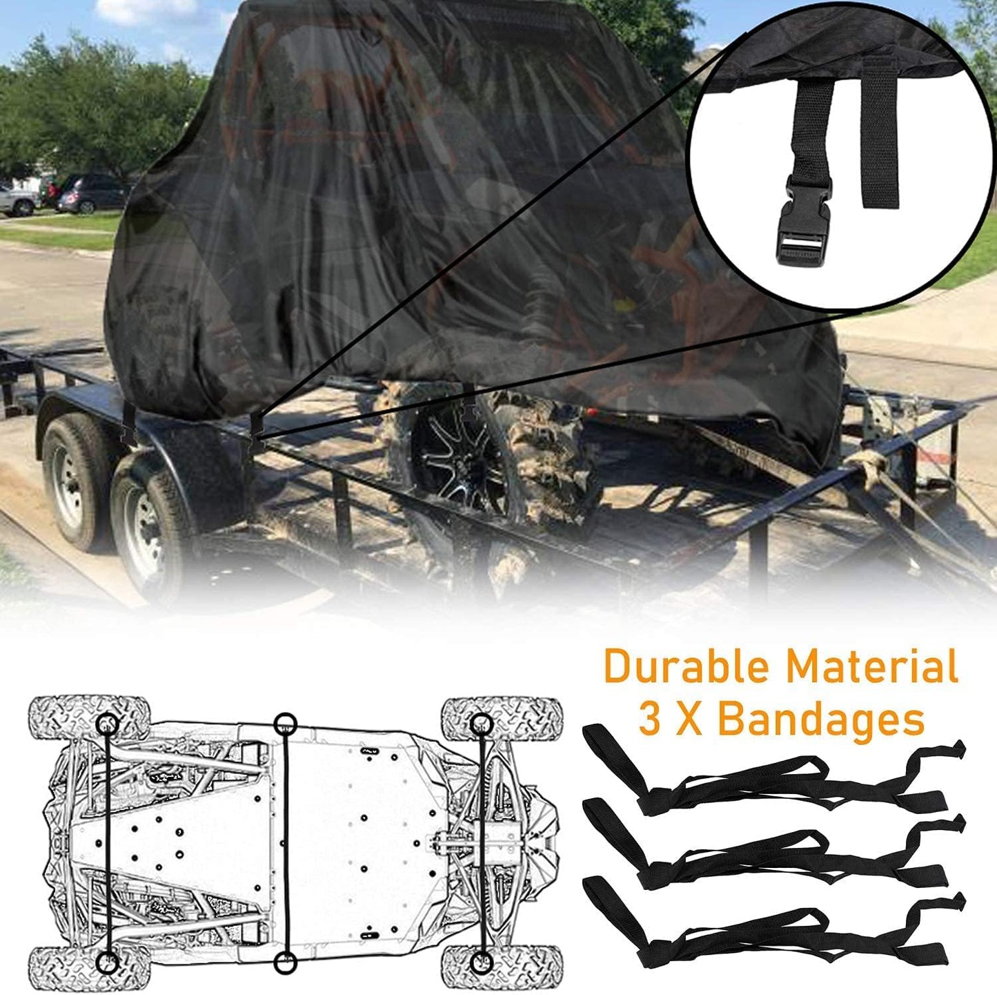 NEVERLAND UTV Cover Heavy Duty Ranger Cover Waterproof 4-6 Seater Side by Side Covers 4 Door All Weather Storage Reflective Strip Compatible with Polaris RZR XP Can Am Defender Maverick Yamaha SxS