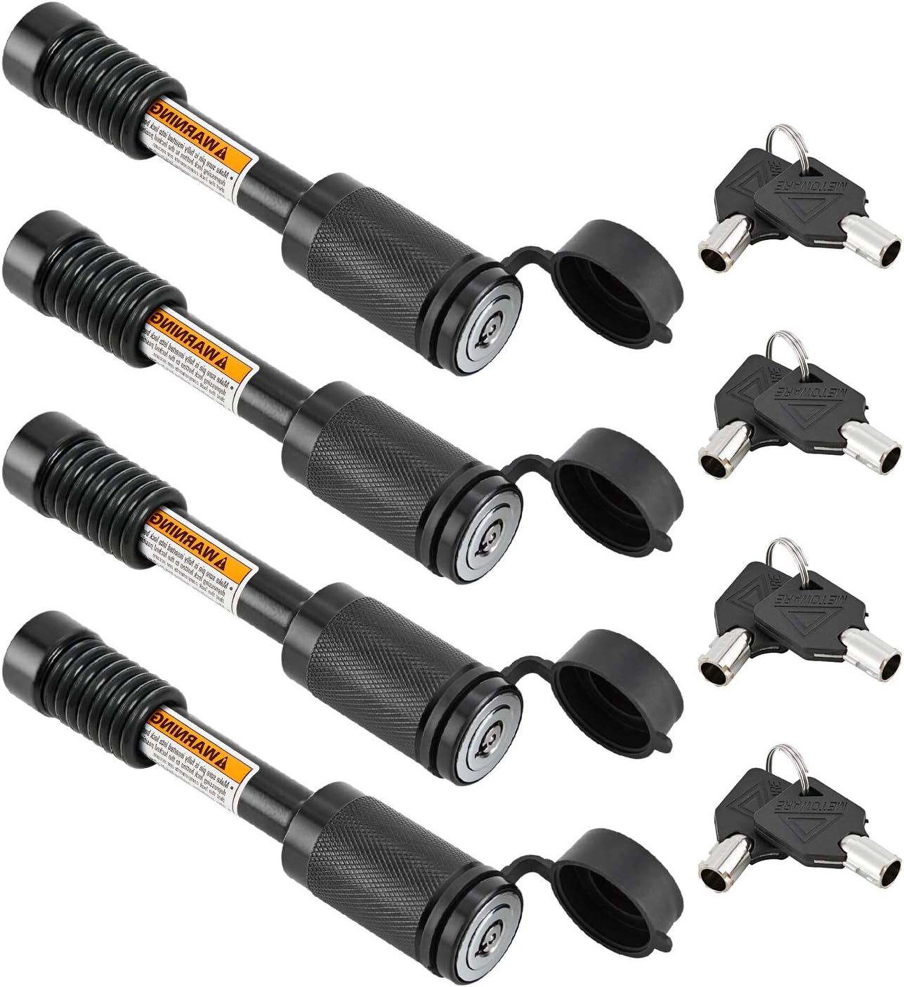 METOWARE Trailer Hitch Locks Receiver Lock Keyed Alike Fits Class III IV 2" 2-1/2" Receiver with 5/8" Dia 3-1/2” Long Pin and Anti-Rattle Rubber O-Rings, for Trailer Truck Car Boat (4 Pack)