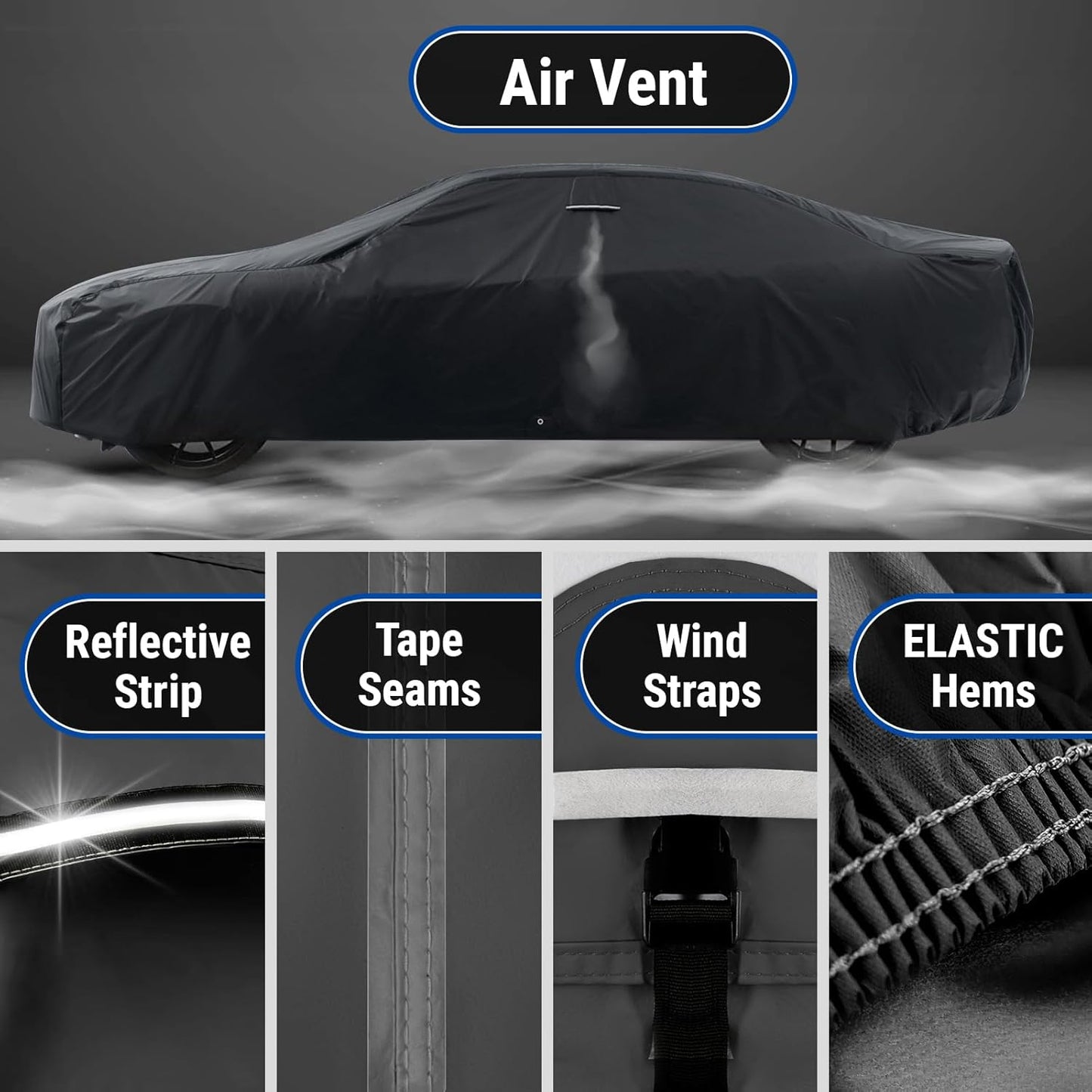 iCarCover Custom SUV Cover for Pontiac Trans AM (1969-1973) Waterproof All-Weather Rain Snow UV Sun Protector Full Exterior Indoor Outdoor Car Cover (Stripe - Black/Gray)