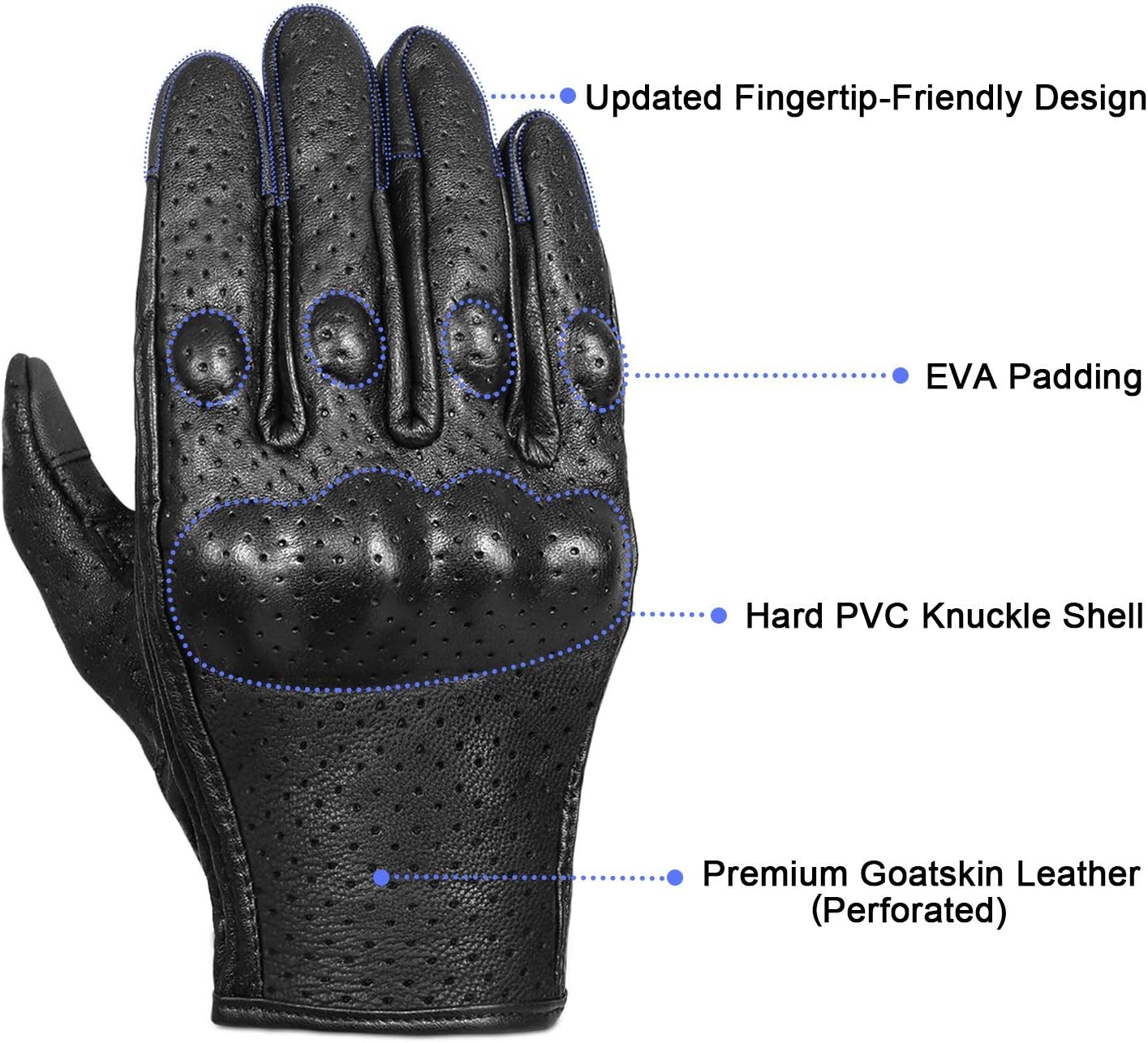 Superbike Full Finger Goat Skin Leather Touch Screen Motorcycle Gloves for Men S,M,L,XL,XXL (Perforated, M)