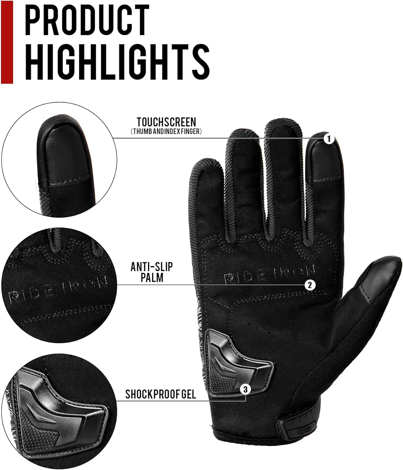 BORLENI Motorcycle Gloves Motorbike Glove for Men Women Full Finger Knuckle Protection Touch Screen Cycling ATV Hiking Riding