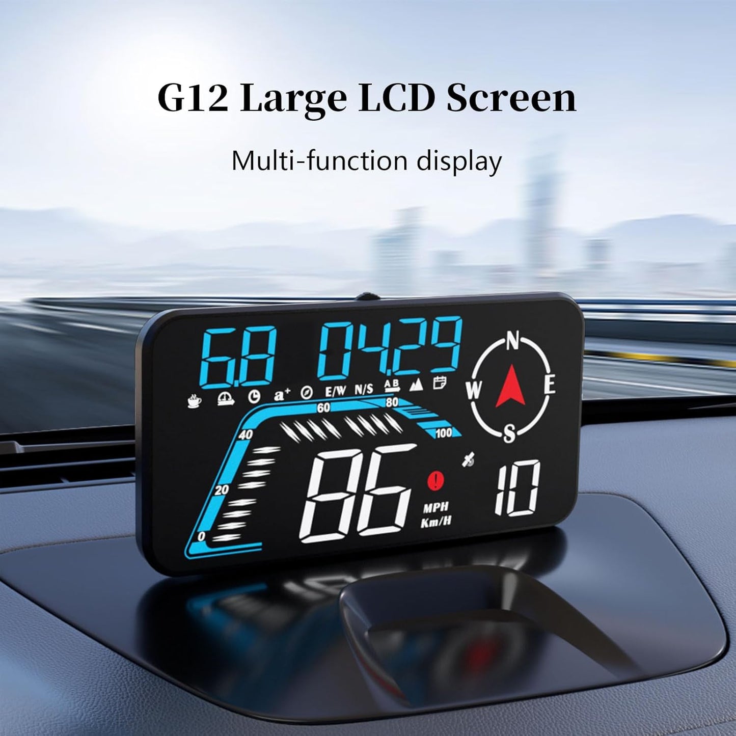 Head Up Display G12, A Car Head Up Display with Multifunctional Mileage Display, Suitable for All GPS Speedometer Models, USB Plug and Play, Easy Installation