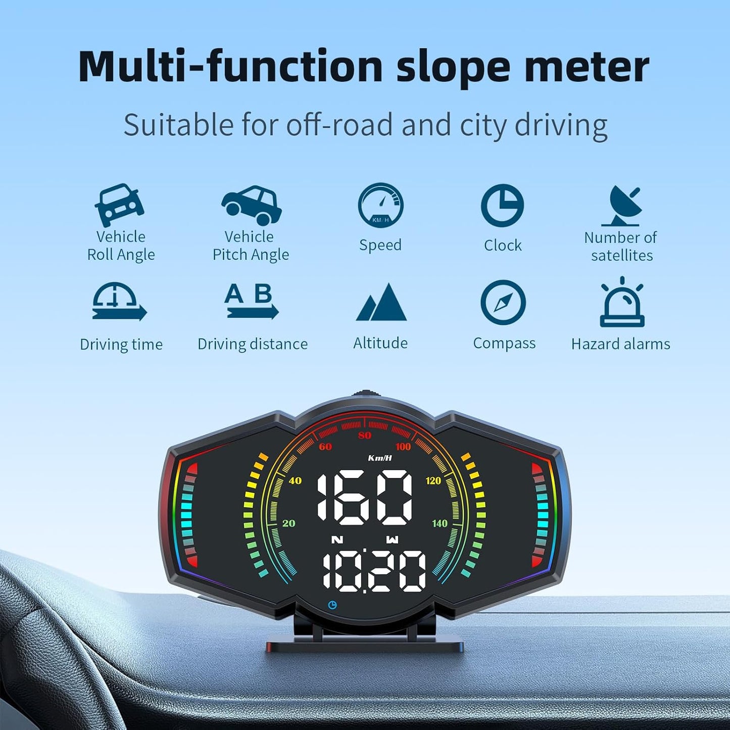 ACECAR Digital GPS Speedometer, Universal Car GPS Head-Up Display, Smart HUD with GPS Speed MPH&Km/H, Driving Time, Distance, Altitude, Overspeed Alert & Fatigue Alert, for All Vehicles