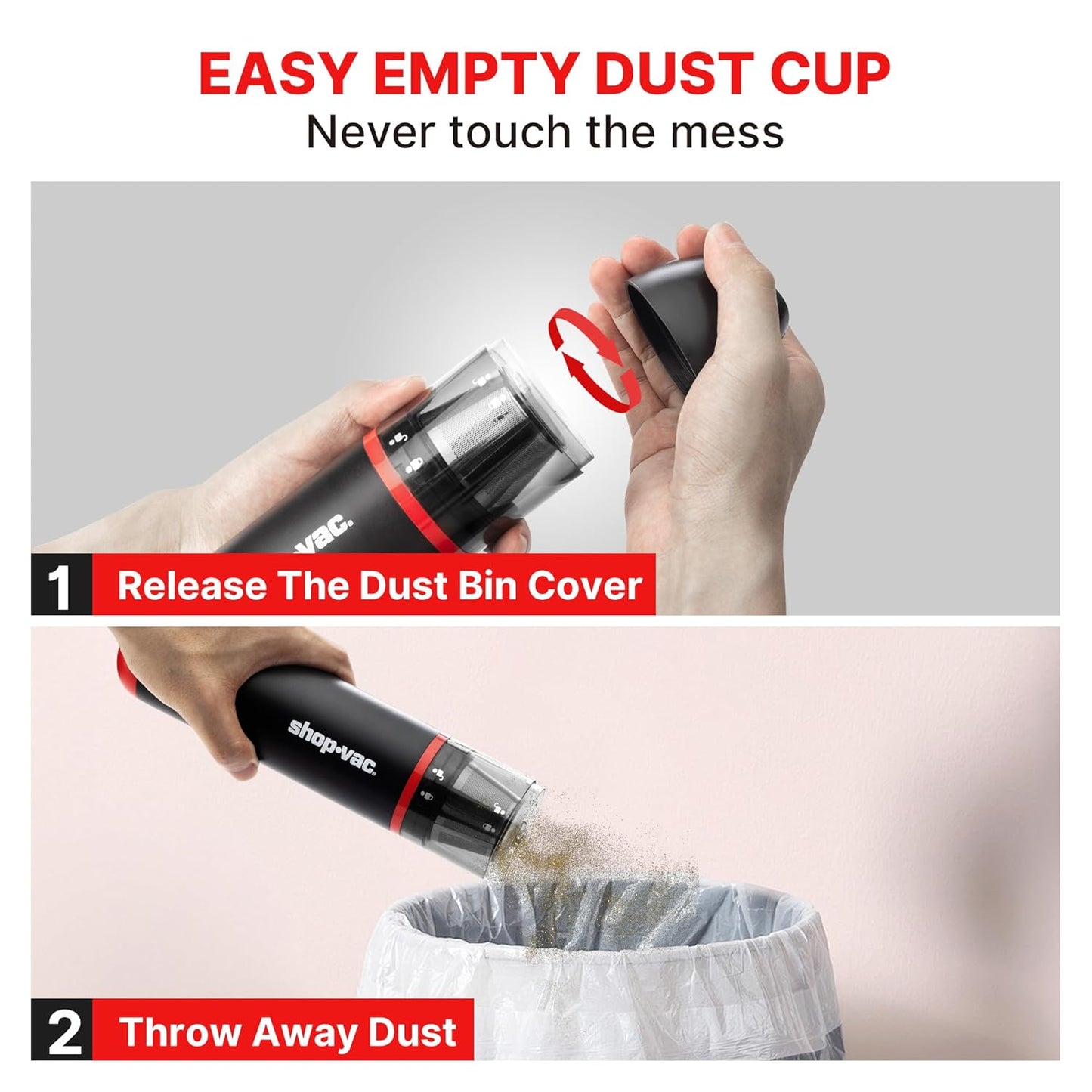 Shop-Vac Car Vacuum Cordless, 14000Pa 2-in-1 Blow/Suction Portable Air Duster, Mini Car Vacuum, Handheld & Lightweight with 6 Nozzles, Type-C Rechargeable for Auto/Home/Office