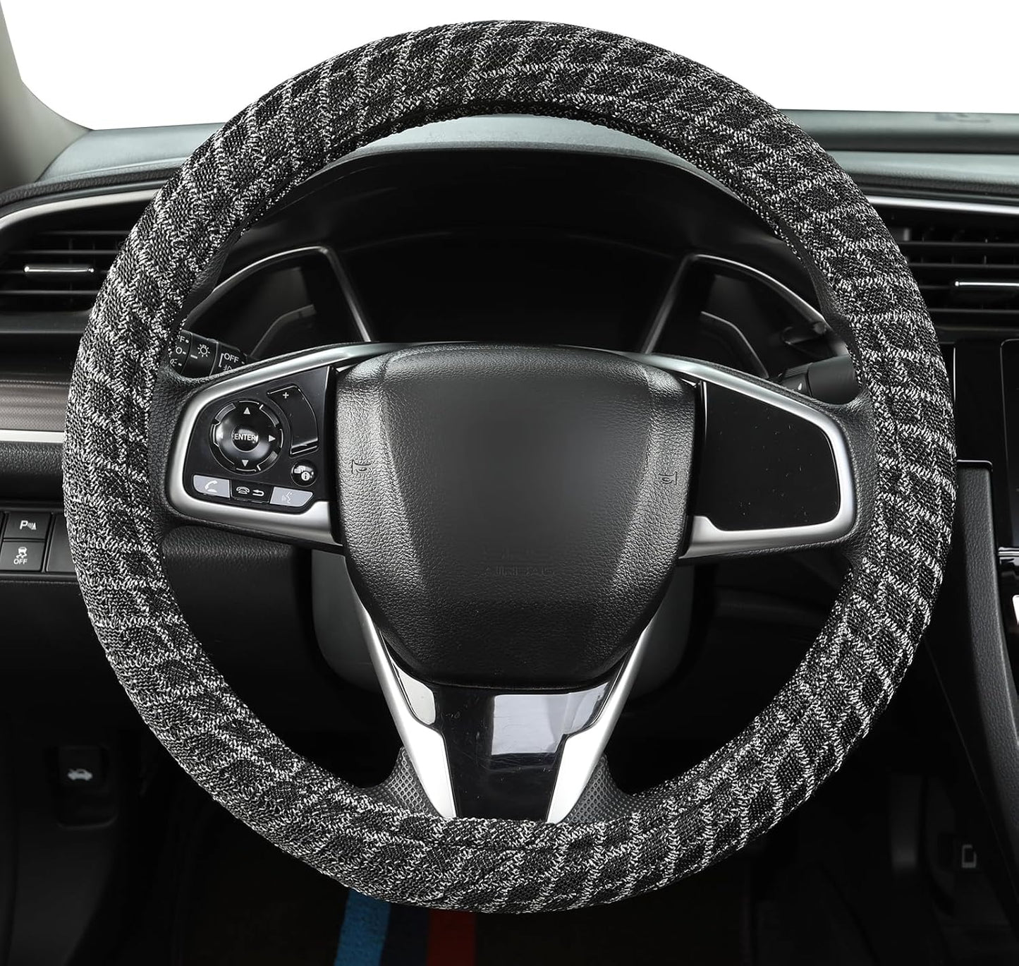 Auto Newer Breathable Steering Wheel Cover Suitable For Four Seasons，Anti-Slip Design，Odorless，Easy Carry Unviersal Fit for Truck SUV Sedans Vans,Interior Accessories Standard Size[14" 1/2-15"]（Black）